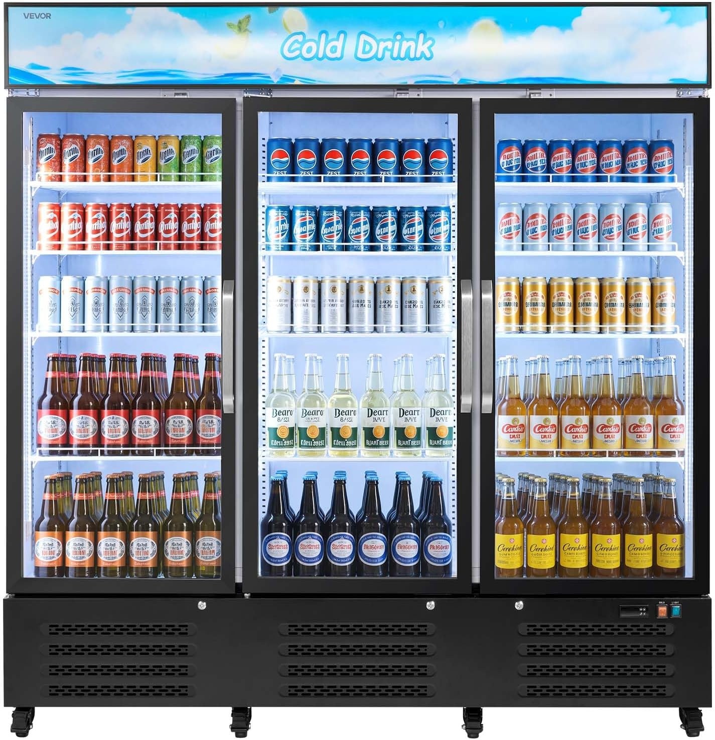 image:imageVEVOR Commercial Merchandiser Refrigerator 96 CuFt 273 L Glass Door Display Refrigerator Upright Beverage Cooler with Customizable Lightbox 4 Adjustable Shelves amp Soft LED Light for Homes Shops543 cuft