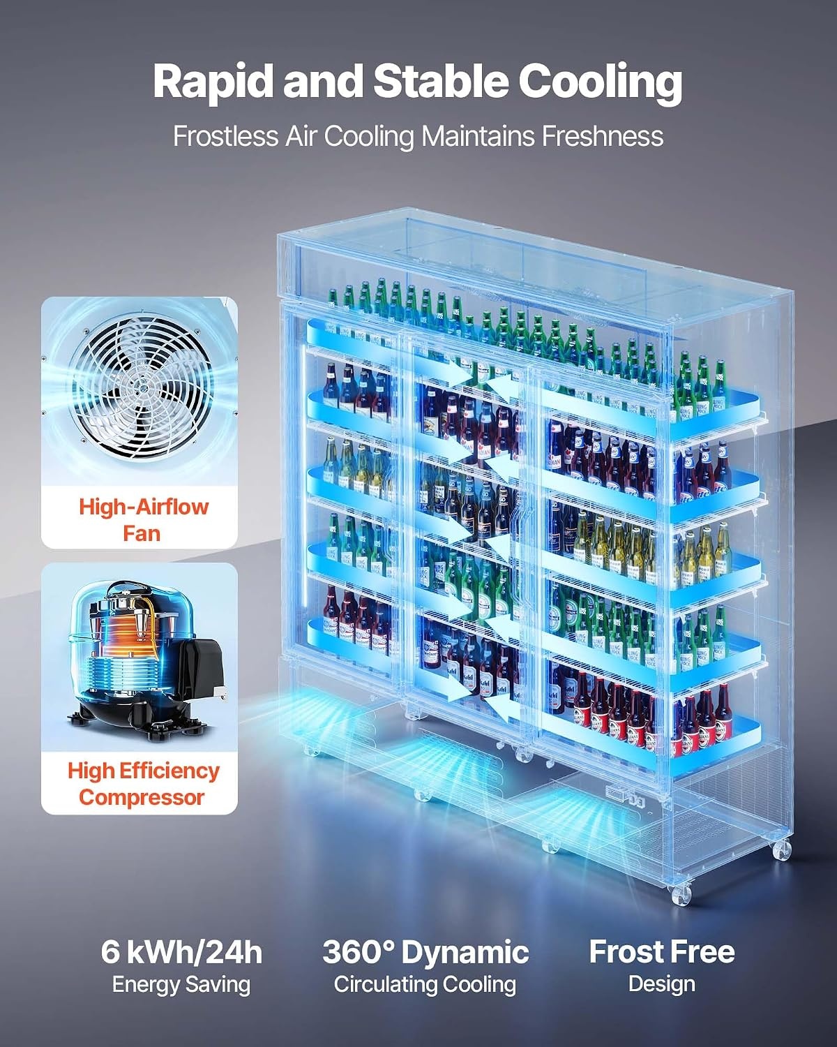 image:imageVEVOR Commercial Merchandiser Refrigerator 96 CuFt 273 L Glass Door Display Refrigerator Upright Beverage Cooler with Customizable Lightbox 4 Adjustable Shelves amp Soft LED Light for Homes Shops543 cuft