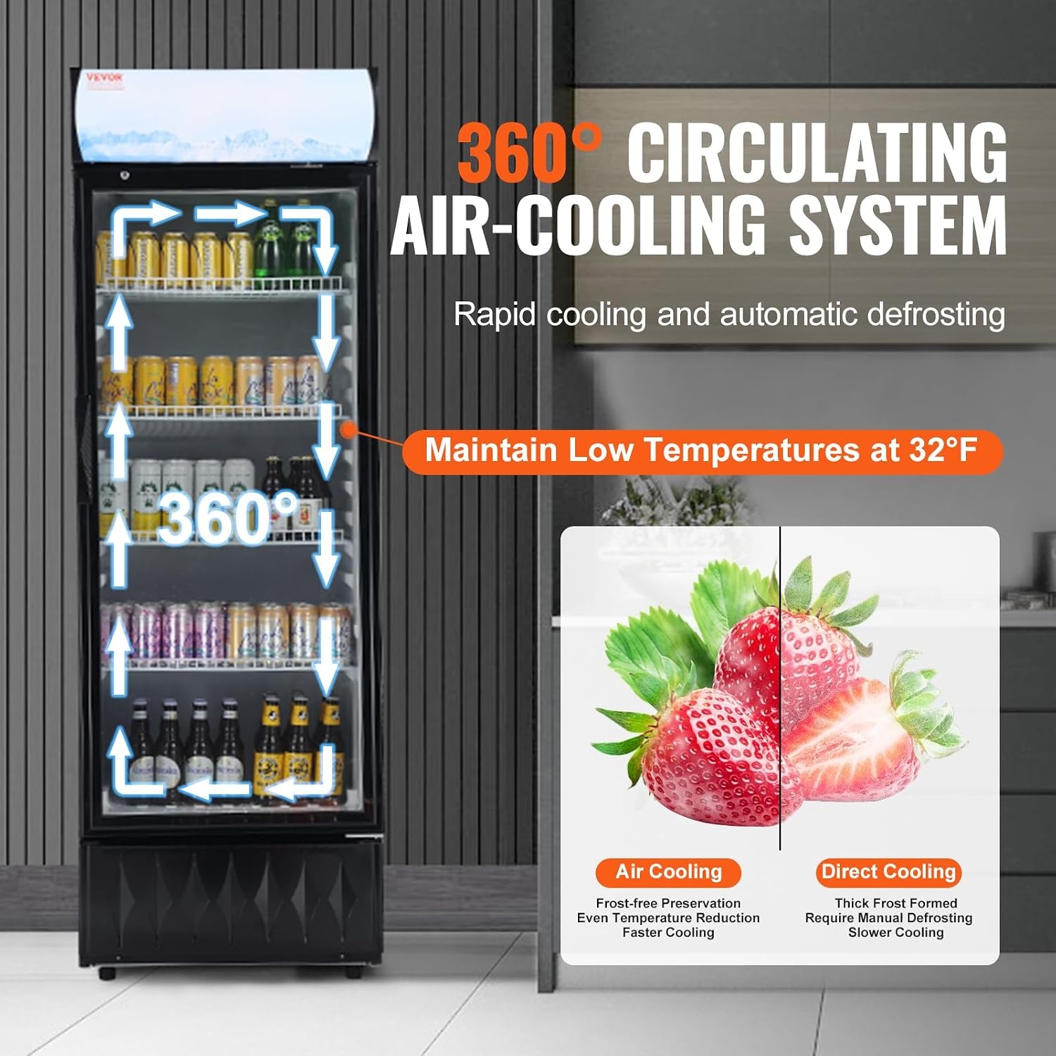 image:imageVEVOR Commercial Merchandiser Refrigerator 96 CuFt 273 L Glass Door Display Refrigerator Upright Beverage Cooler with Customizable Lightbox 4 Adjustable Shelves amp Soft LED Light for Homes Shops97 cuft