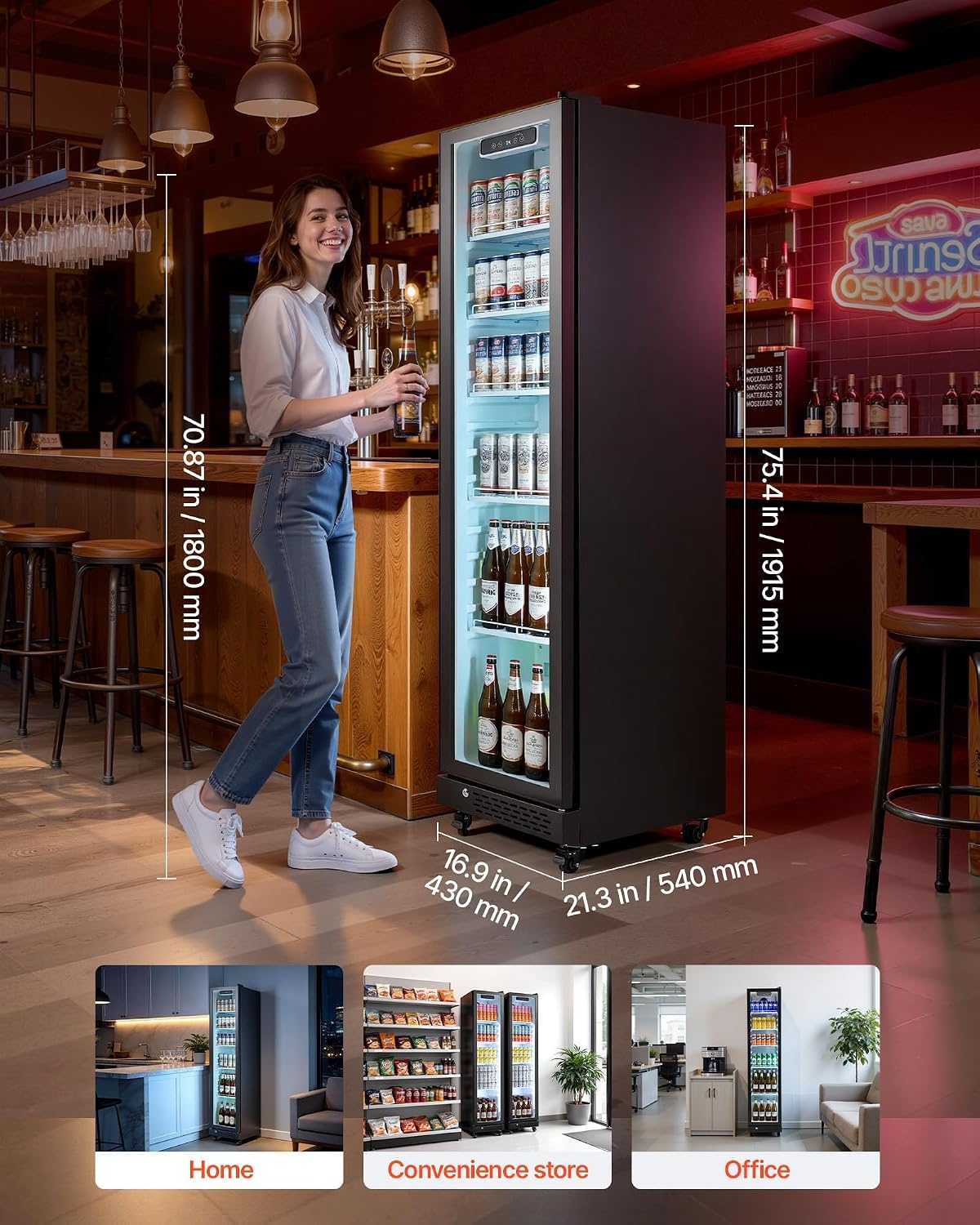 image:imageVEVOR Commercial Merchandiser Refrigerator 96 CuFt 273 L Glass Door Display Refrigerator Upright Beverage Cooler with Customizable Lightbox 4 Adjustable Shelves amp Soft LED Light for Homes Shops83 cuft
