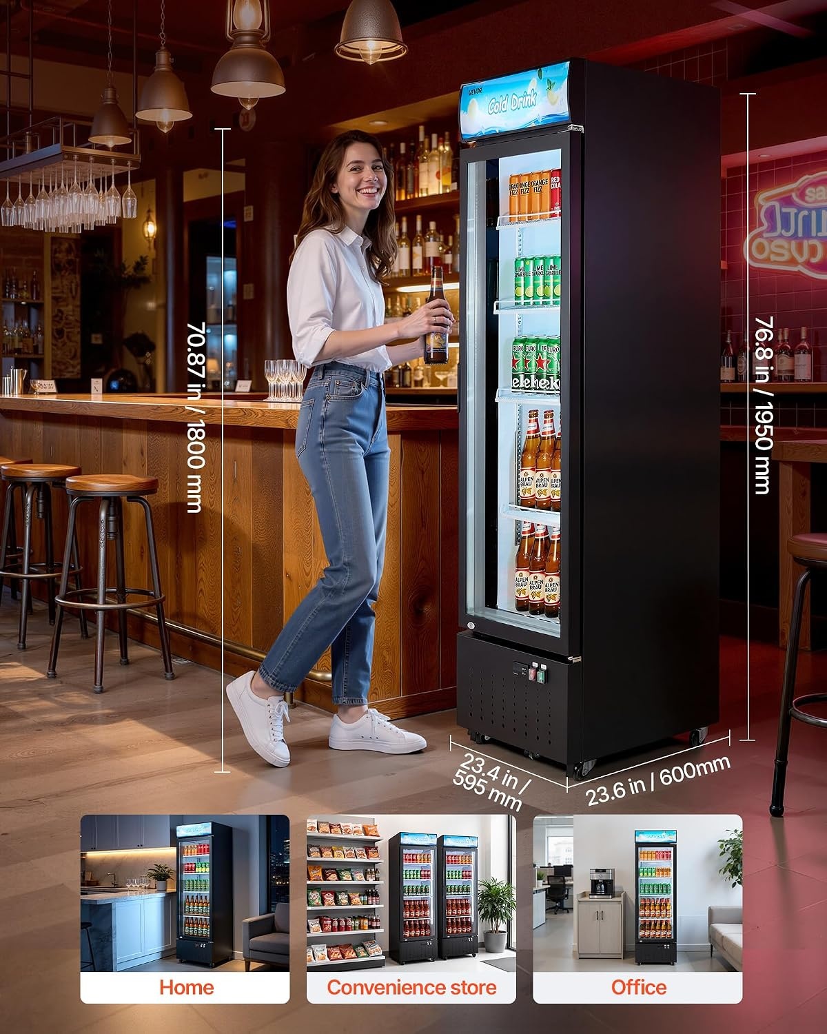 image:imageVEVOR Commercial Merchandiser Refrigerator 96 CuFt 273 L Glass Door Display Refrigerator Upright Beverage Cooler with Customizable Lightbox 4 Adjustable Shelves amp Soft LED Light for Homes Shops127 cuftnew