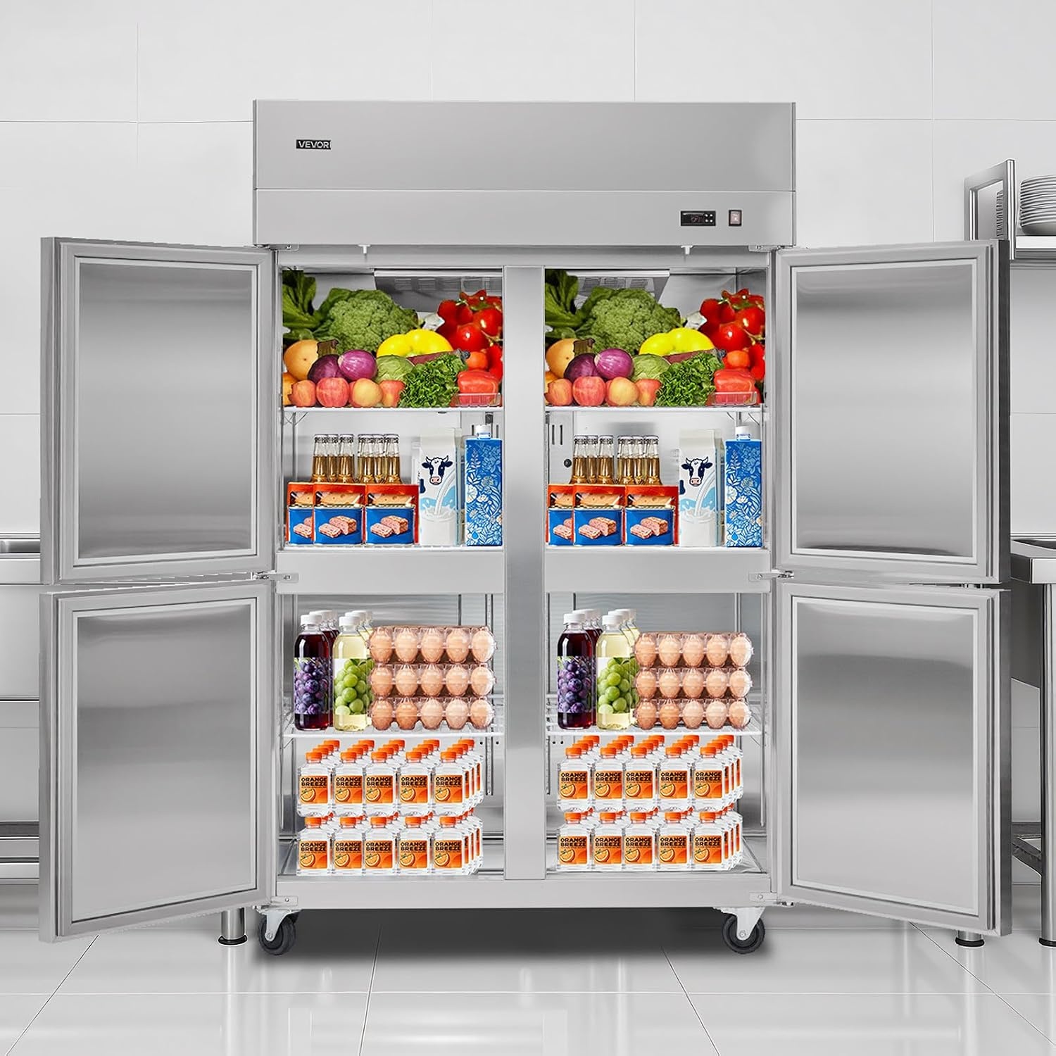 image:imageVEVOR Commercial ReachIn Freezer 48 W 33 CuFt Stainless Steel Upright Freezer with Double Glass Doors AutoDefrost 6 Adjustable Shelves 11 to 14 Temp Control UL Certified48W 32 Cuft 4 DoorsRefrigerator