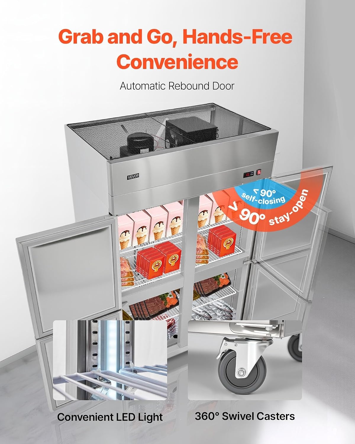 image:imageVEVOR Commercial ReachIn Freezer 48 W 33 CuFt Stainless Steel Upright Freezer with Double Glass Doors AutoDefrost 6 Adjustable Shelves 11 to 14 Temp Control UL Certified48W 33 Cuft 4 DoorsFreezer