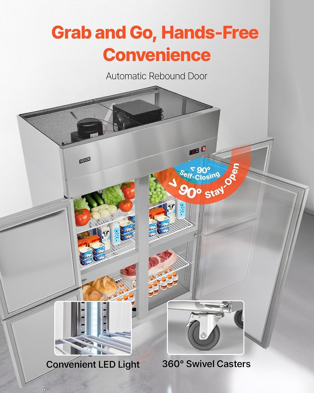 image:imageVEVOR Commercial ReachIn Freezer 48 W 33 CuFt Stainless Steel Upright Freezer with Double Glass Doors AutoDefrost 6 Adjustable Shelves 11 to 14 Temp Control UL Certified48W 32 Cuft 4 DoorsRefrigerator