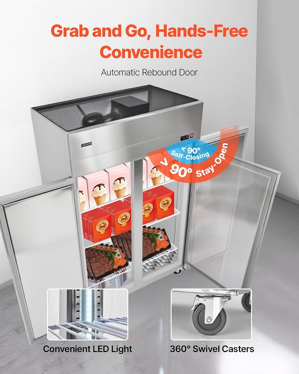 image:imageVEVOR Commercial ReachIn Freezer 48 W 33 CuFt Stainless Steel Upright Freezer with Double Glass Doors AutoDefrost 6 Adjustable Shelves 11 to 14 Temp Control UL Certified48W 33 Cuft Double DoorsFreezer