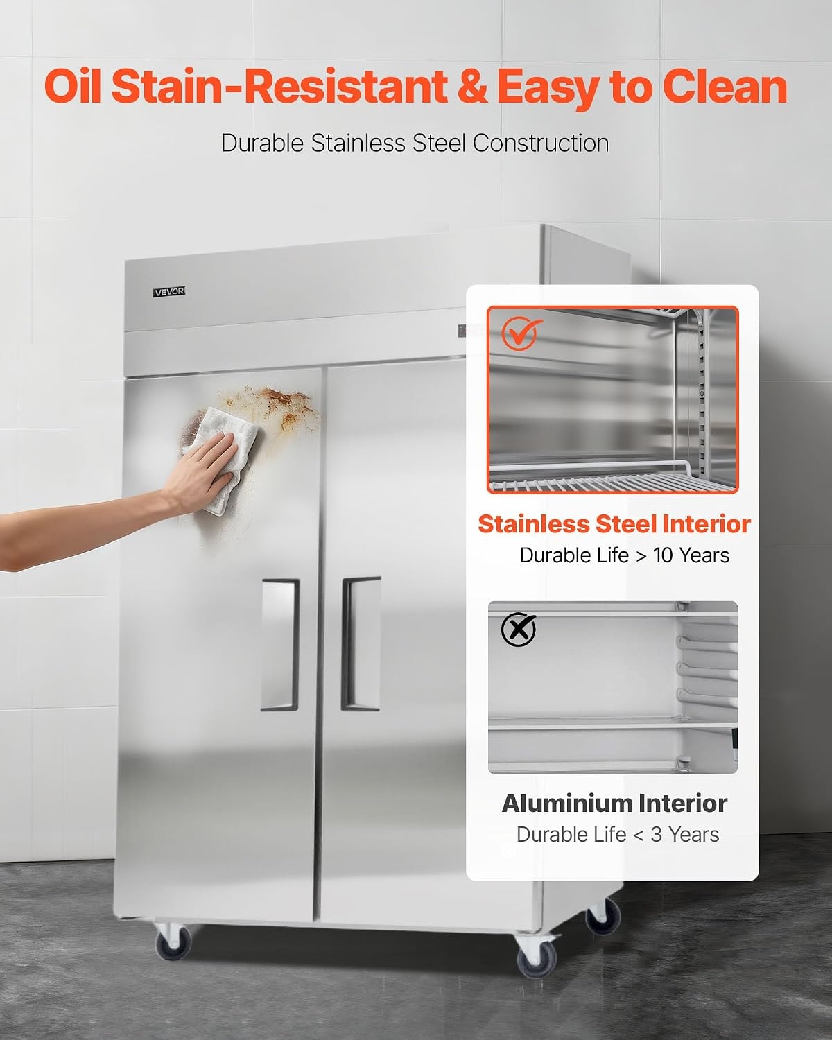image:imageVEVOR Commercial ReachIn Freezer 48 W 33 CuFt Stainless Steel Upright Freezer with Double Glass Doors AutoDefrost 6 Adjustable Shelves 11 to 14 Temp Control UL Certified48W 33 Cuft Double DoorsFreezer