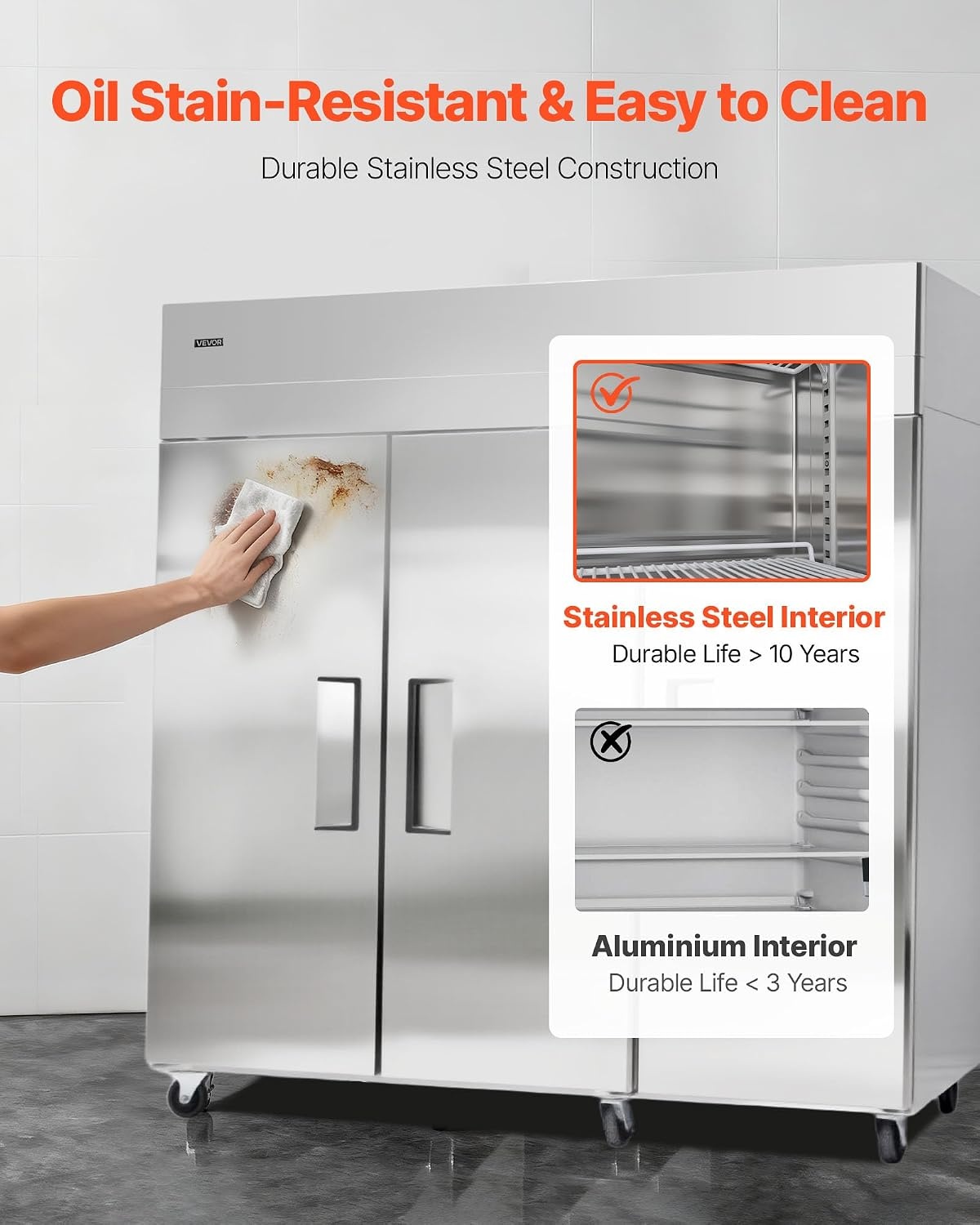 image:imageVEVOR Commercial ReachIn Freezer 48 W 33 CuFt Stainless Steel Upright Freezer with Double Glass Doors AutoDefrost 6 Adjustable Shelves 11 to 14 Temp Control UL Certified72W 52 Cuft Three DoorsFreezer