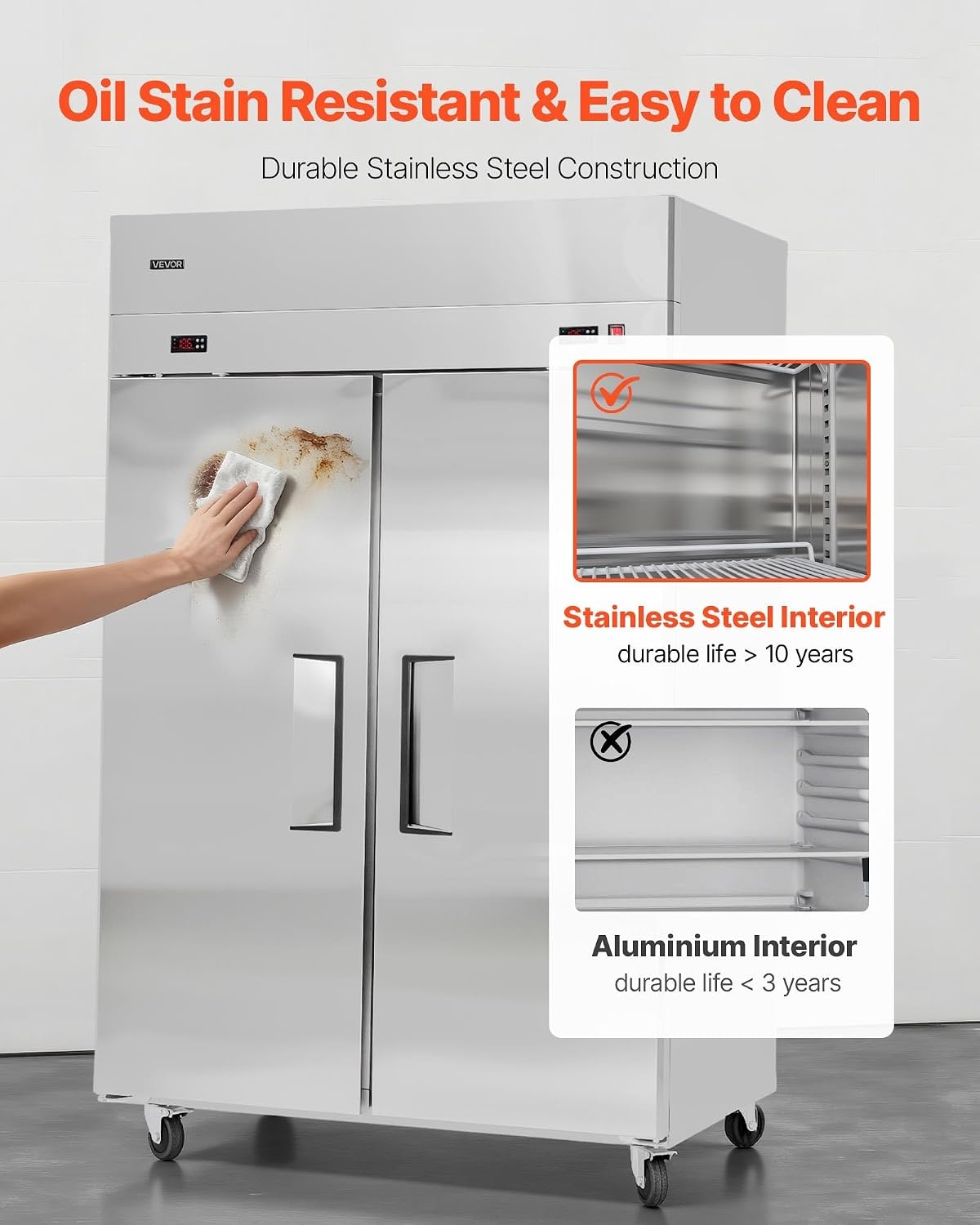 image:imageVEVOR Commercial ReachIn Freezer 48 W 33 CuFt Stainless Steel Upright Freezer with Double Glass Doors AutoDefrost 6 Adjustable Shelves 11 to 14 Temp Control UL Certified48W 32 Cuft Double DoorsCombo