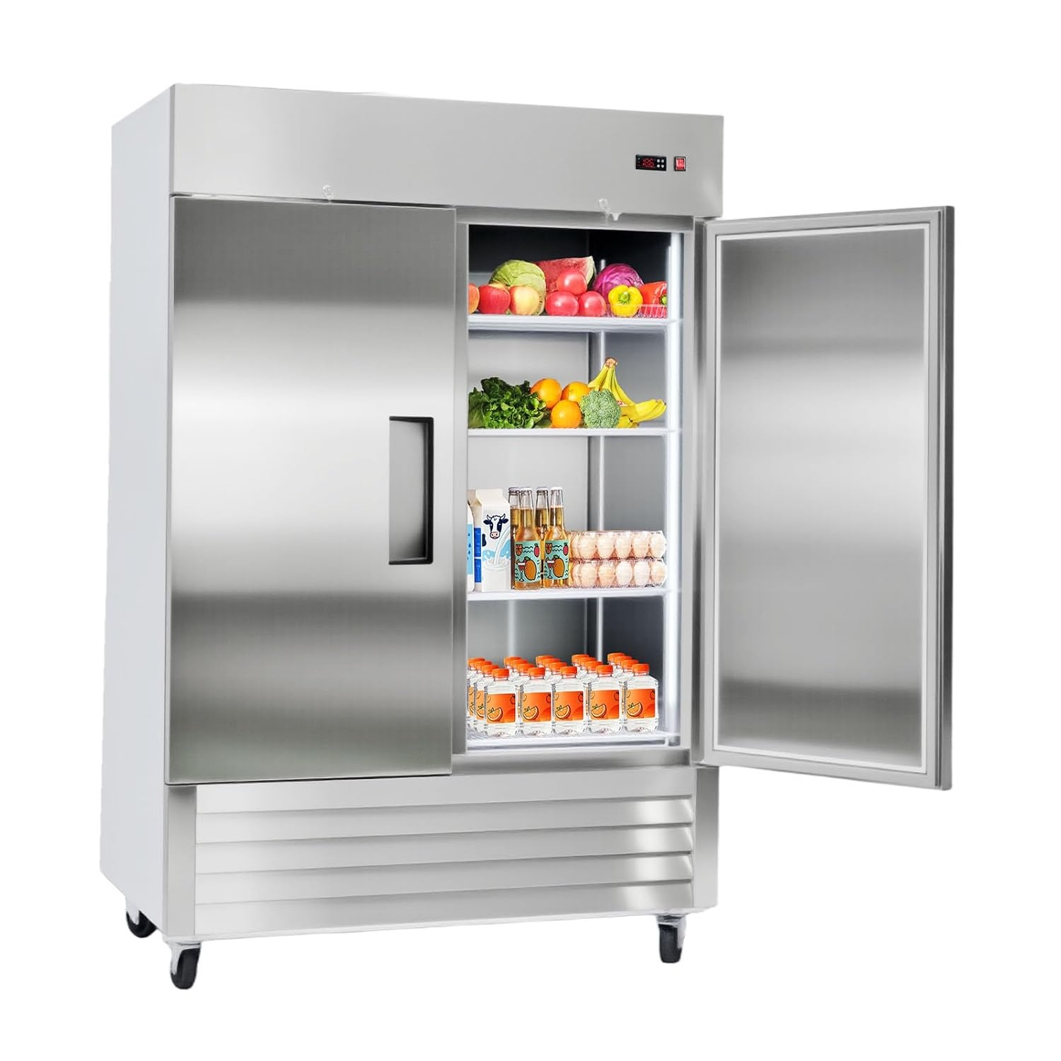 image:imageVEVOR Commercial ReachIn Refrigerator 54 W 44 CuFt Stainless Steel Upright Refrigerator with Double Glass Doors AutoDefrost 8 Adjustable Shelves 32 to 50 Temp Control ETL Certified54W 2 DoorsRefrigerator