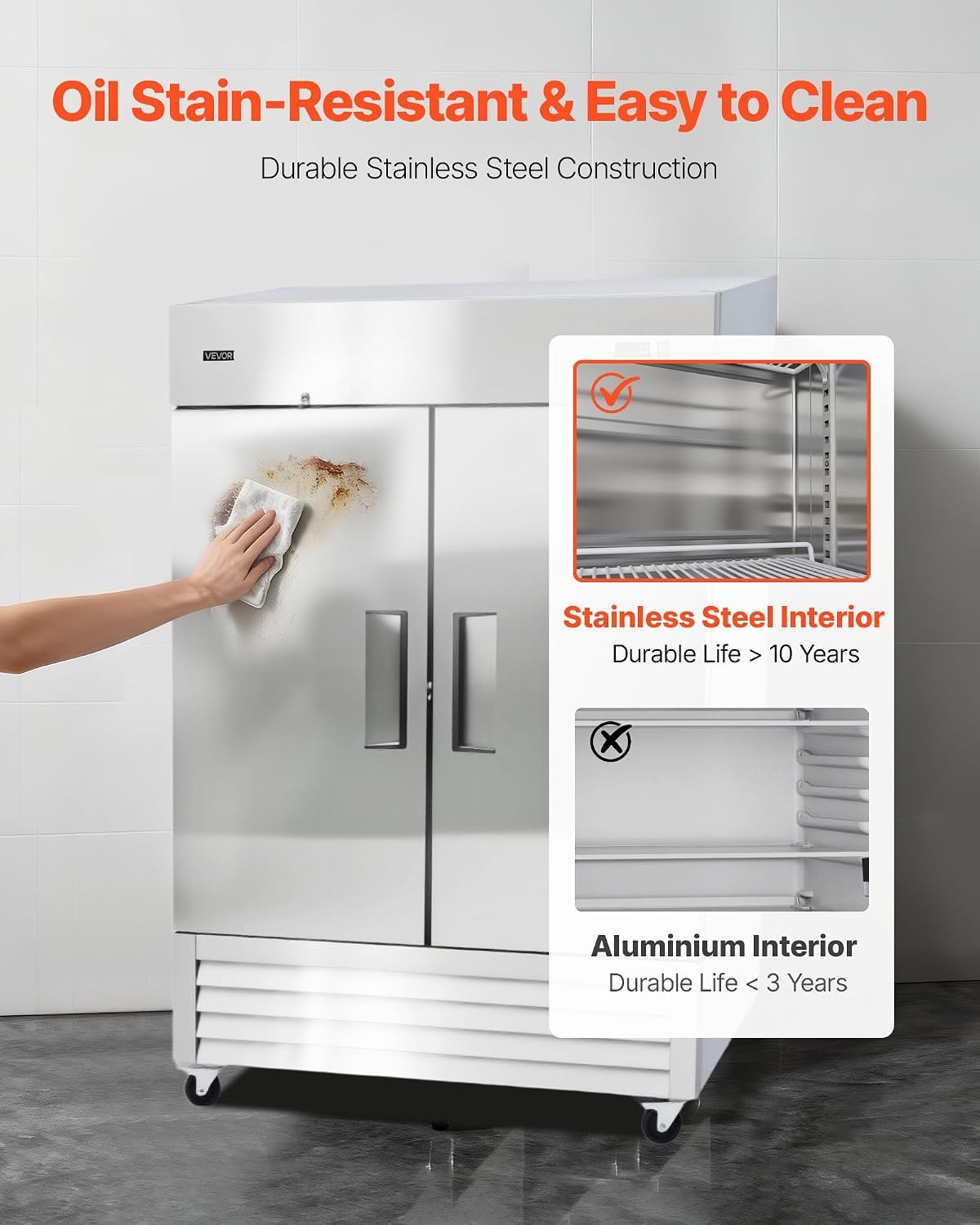 image:imageVEVOR Commercial ReachIn Refrigerator 54 W 44 CuFt Stainless Steel Upright Refrigerator with Double Glass Doors AutoDefrost 8 Adjustable Shelves 32 to 50 Temp Control ETL Certified54W 2 DoorsRefrigerator