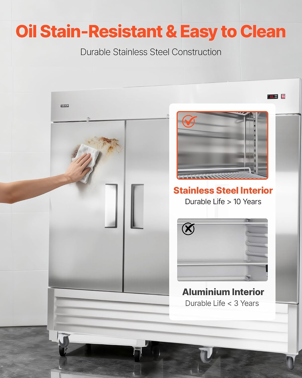 image:imageVEVOR Commercial ReachIn Refrigerator 54 W 44 CuFt Stainless Steel Upright Refrigerator with Double Glass Doors AutoDefrost 8 Adjustable Shelves 32 to 50 Temp Control ETL Certified85W 3 DoorsRefrigerator