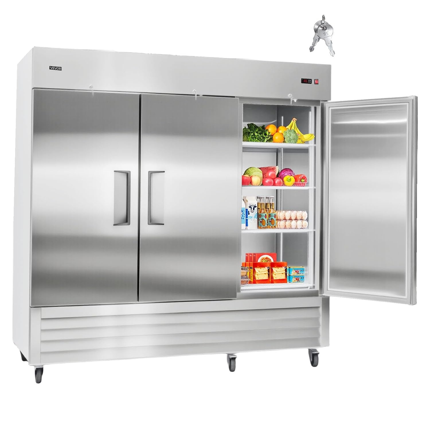 image:imageVEVOR Commercial ReachIn Refrigerator 54 W 44 CuFt Stainless Steel Upright Refrigerator with Double Glass Doors AutoDefrost 8 Adjustable Shelves 32 to 50 Temp Control ETL Certified85W 3 DoorsRefrigerator