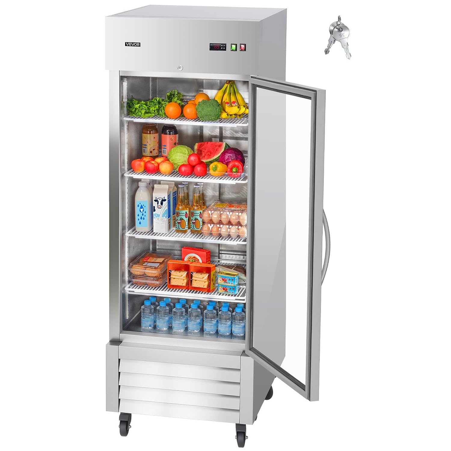 image:imageVEVOR Commercial ReachIn Refrigerator 54 W 44 CuFt Stainless Steel Upright Refrigerator with Double Glass Doors AutoDefrost 8 Adjustable Shelves 32 to 50 Temp Control ETL Certified29W 1 Glass DoorRefrigerator