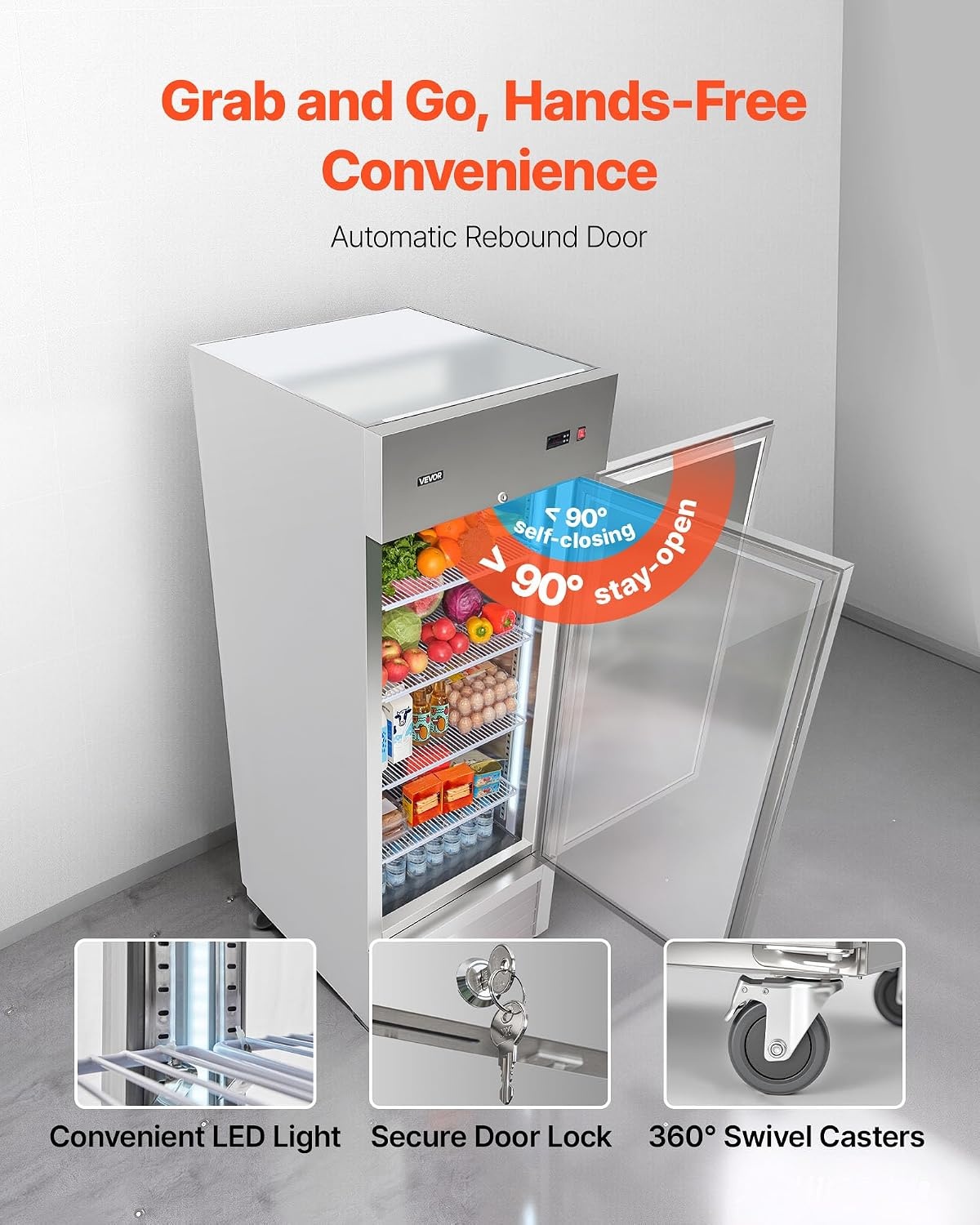 image:imageVEVOR Commercial ReachIn Refrigerator 54 W 44 CuFt Stainless Steel Upright Refrigerator with Double Glass Doors AutoDefrost 8 Adjustable Shelves 32 to 50 Temp Control ETL Certified29W 1 DoorRefrigerator