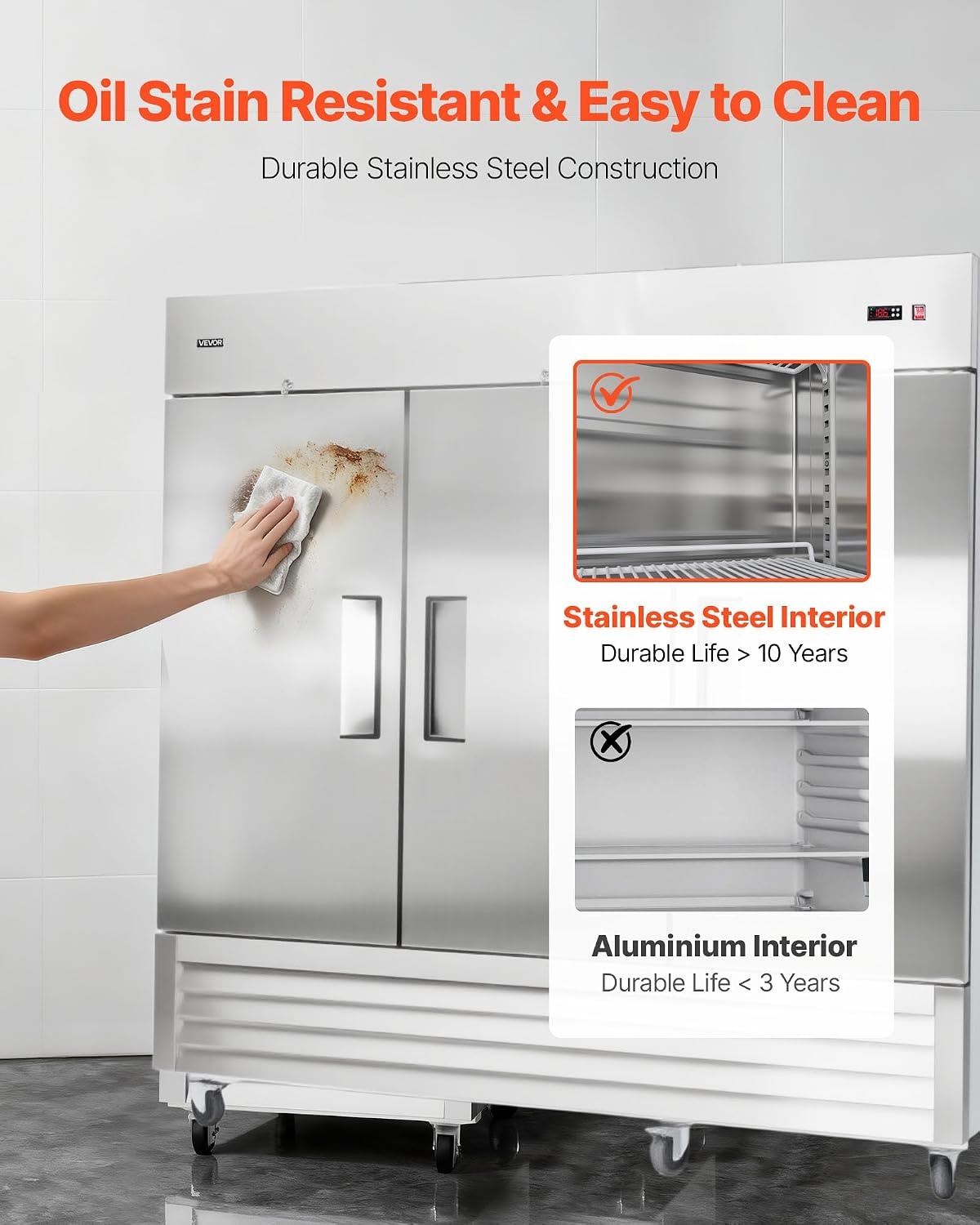image:imageVEVOR Commercial ReachIn Refrigerator 54 W 44 CuFt Stainless Steel Upright Refrigerator with Double Glass Doors AutoDefrost 8 Adjustable Shelves 32 to 50 Temp Control ETL Certified85W 3 DoorsFreezer
