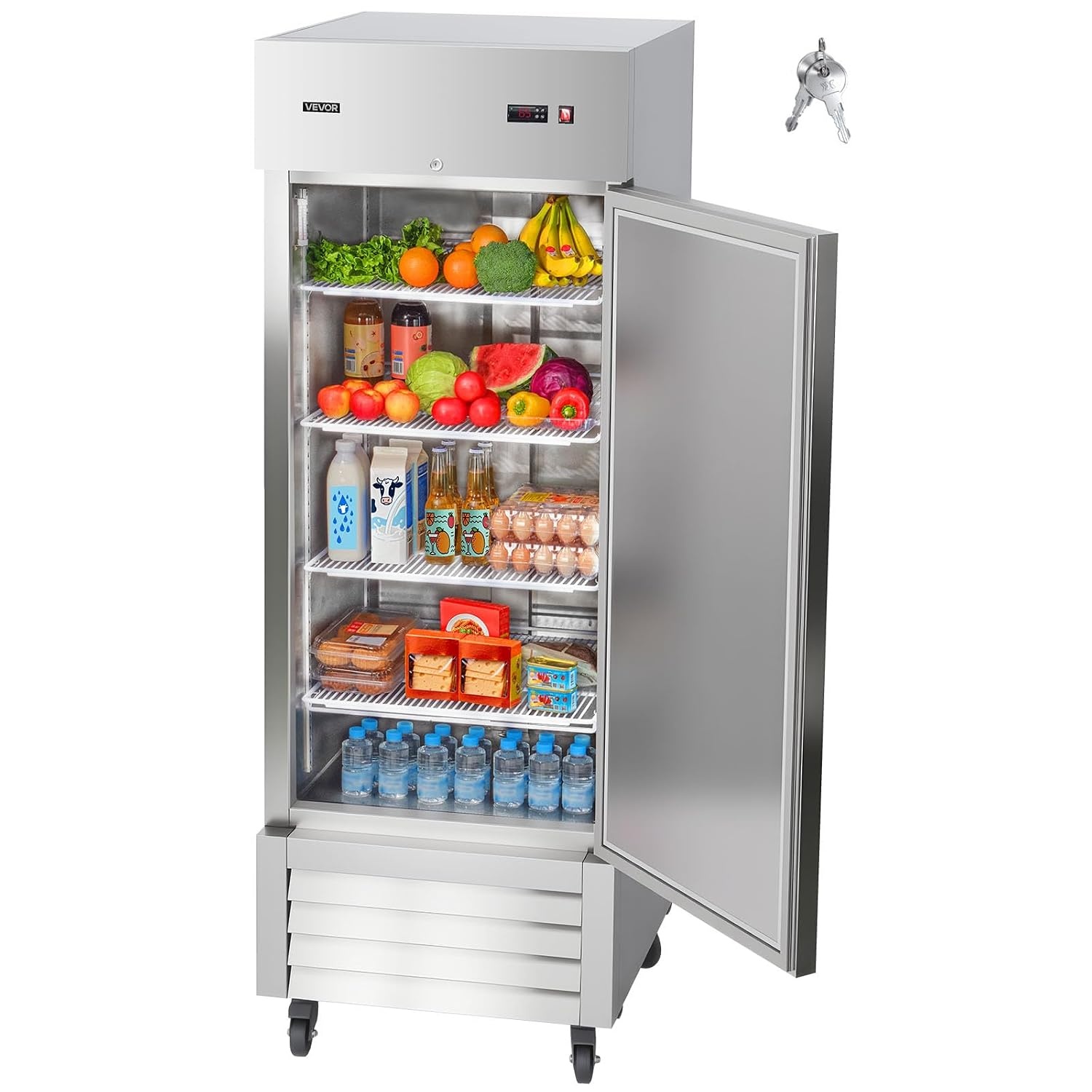 image:imageVEVOR Commercial ReachIn Refrigerator 54 W 44 CuFt Stainless Steel Upright Refrigerator with Double Glass Doors AutoDefrost 8 Adjustable Shelves 32 to 50 Temp Control ETL Certified29W 1 DoorRefrigerator