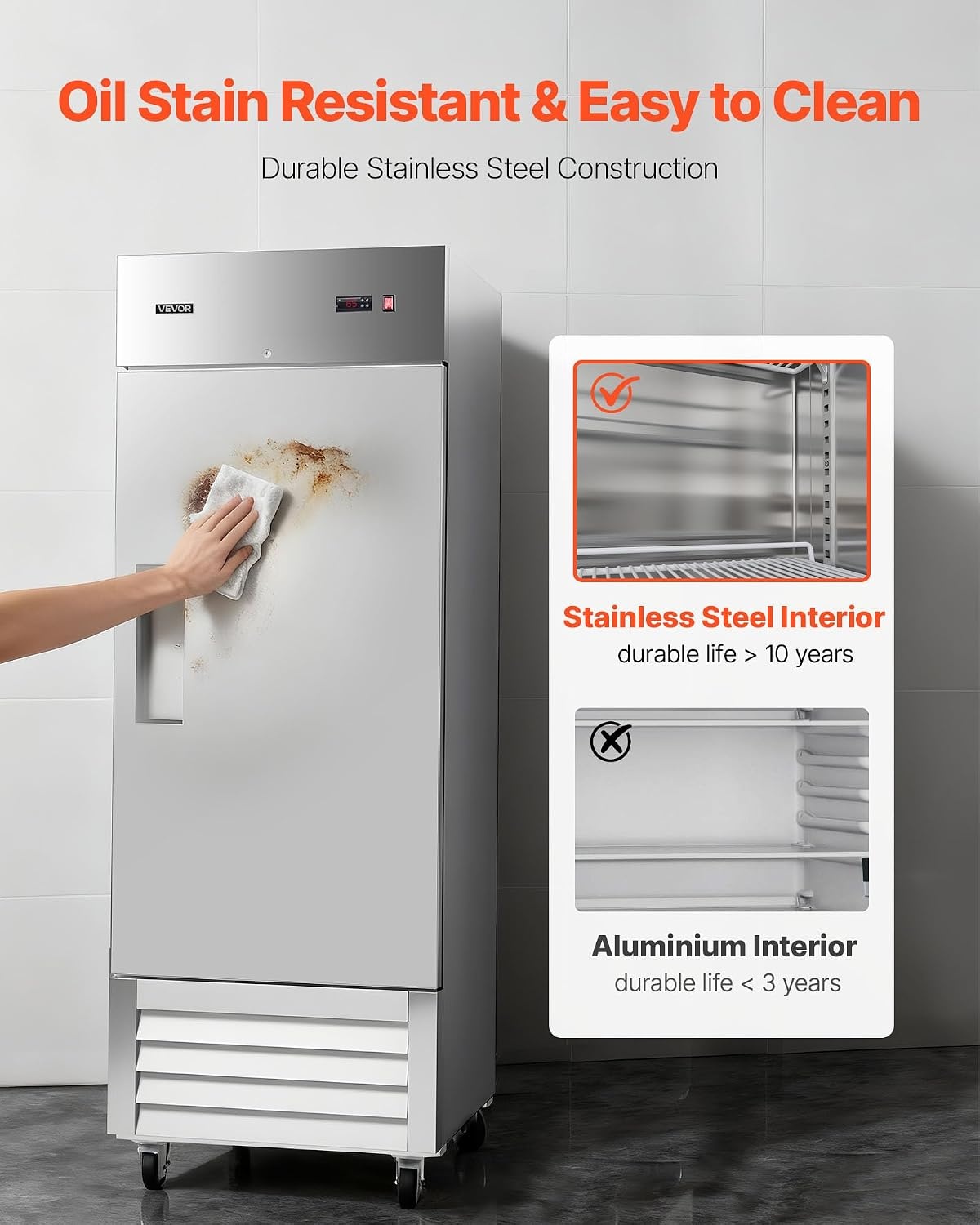 image:imageVEVOR Commercial ReachIn Refrigerator 54 W 44 CuFt Stainless Steel Upright Refrigerator with Double Glass Doors AutoDefrost 8 Adjustable Shelves 32 to 50 Temp Control ETL Certified29W 1 DoorRefrigerator