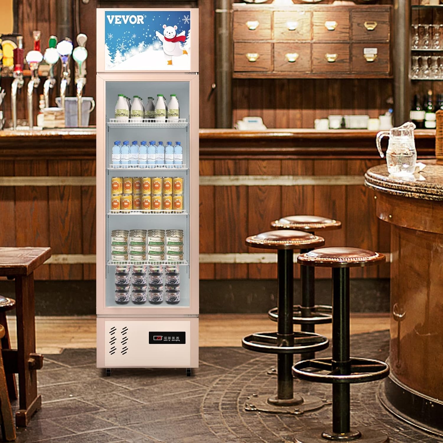 image:imageVEVOR Commercial RefrigeratorDisplay Fridge Upright Beverage Cooler Glass Door with LED Light for Home Store Gym or Office 11 cuft Single Swing Door