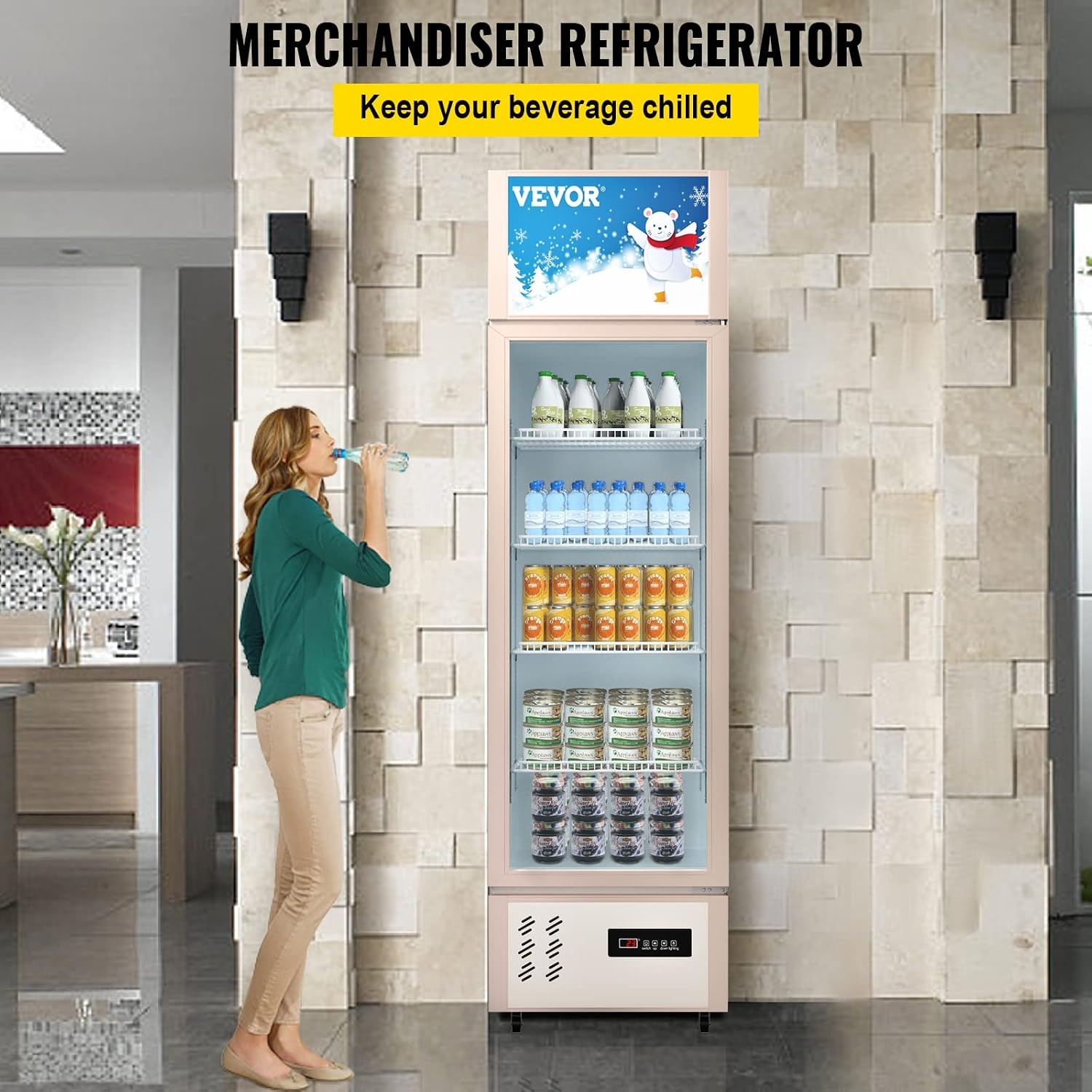 image:imageVEVOR Commercial RefrigeratorDisplay Fridge Upright Beverage Cooler Glass Door with LED Light for Home Store Gym or Office 11 cuft Single Swing Door