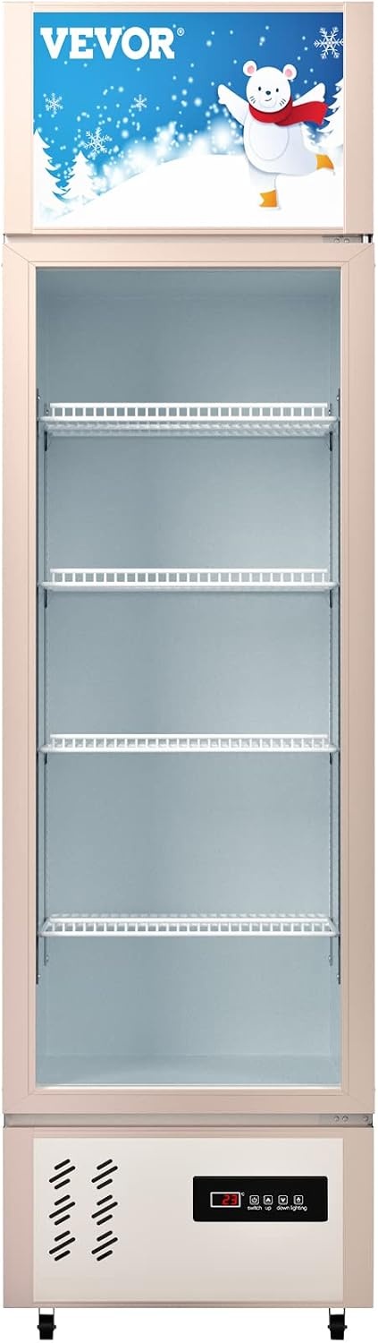 image:imageVEVOR Commercial RefrigeratorDisplay Fridge Upright Beverage Cooler Glass Door with LED Light for Home Store Gym or Office 11 cuft Single Swing Door