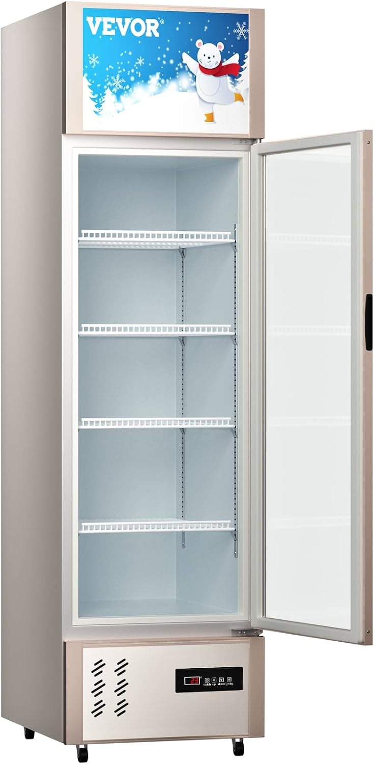 image:imageVEVOR Commercial RefrigeratorDisplay Fridge Upright Beverage Cooler Glass Door with LED Light for Home Store Gym or Office 11 cuft Single Swing Door