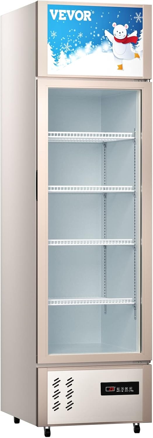image:imageVEVOR Commercial RefrigeratorDisplay Fridge Upright Beverage Cooler Glass Door with LED Light for Home Store Gym or Office 11 cuft Single Swing Door
