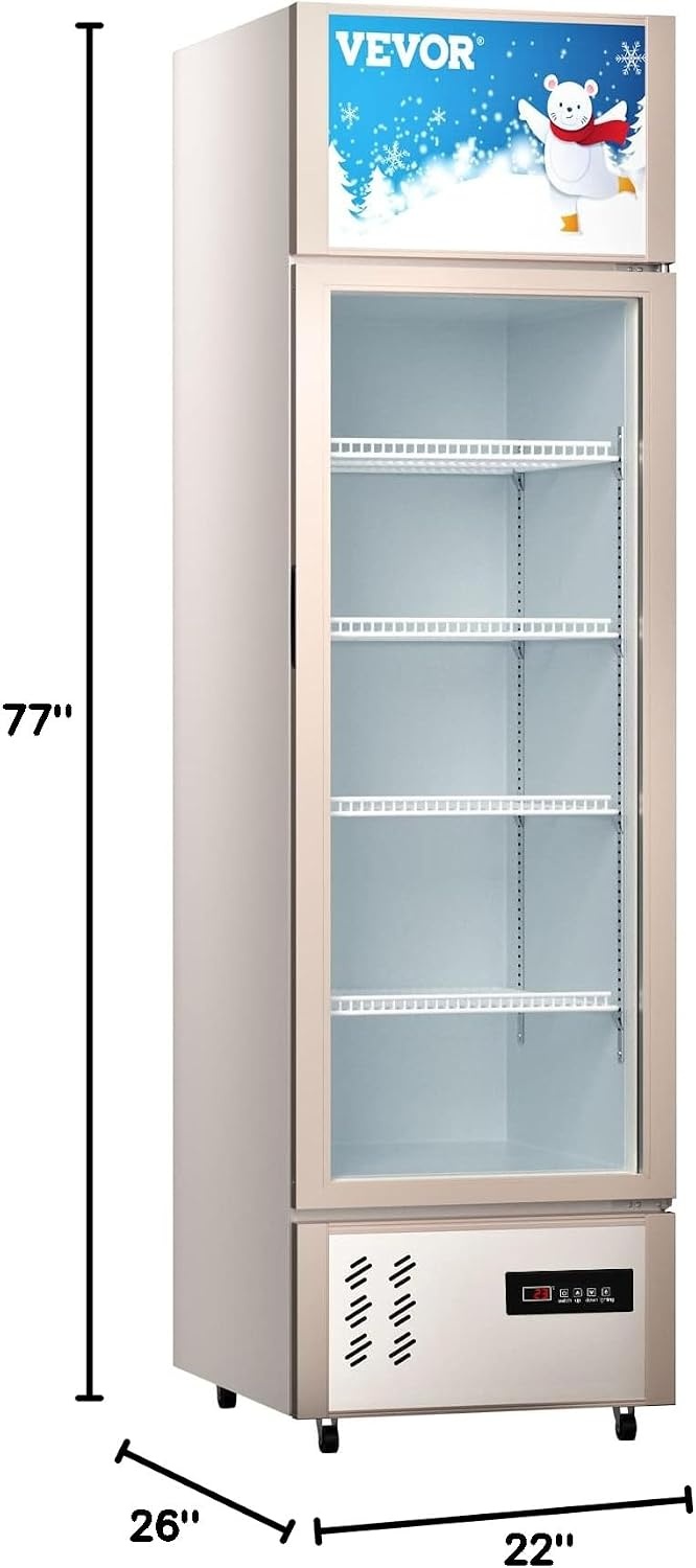 image:imageVEVOR Commercial RefrigeratorDisplay Fridge Upright Beverage Cooler Glass Door with LED Light for Home Store Gym or Office 11 cuft Single Swing Door
