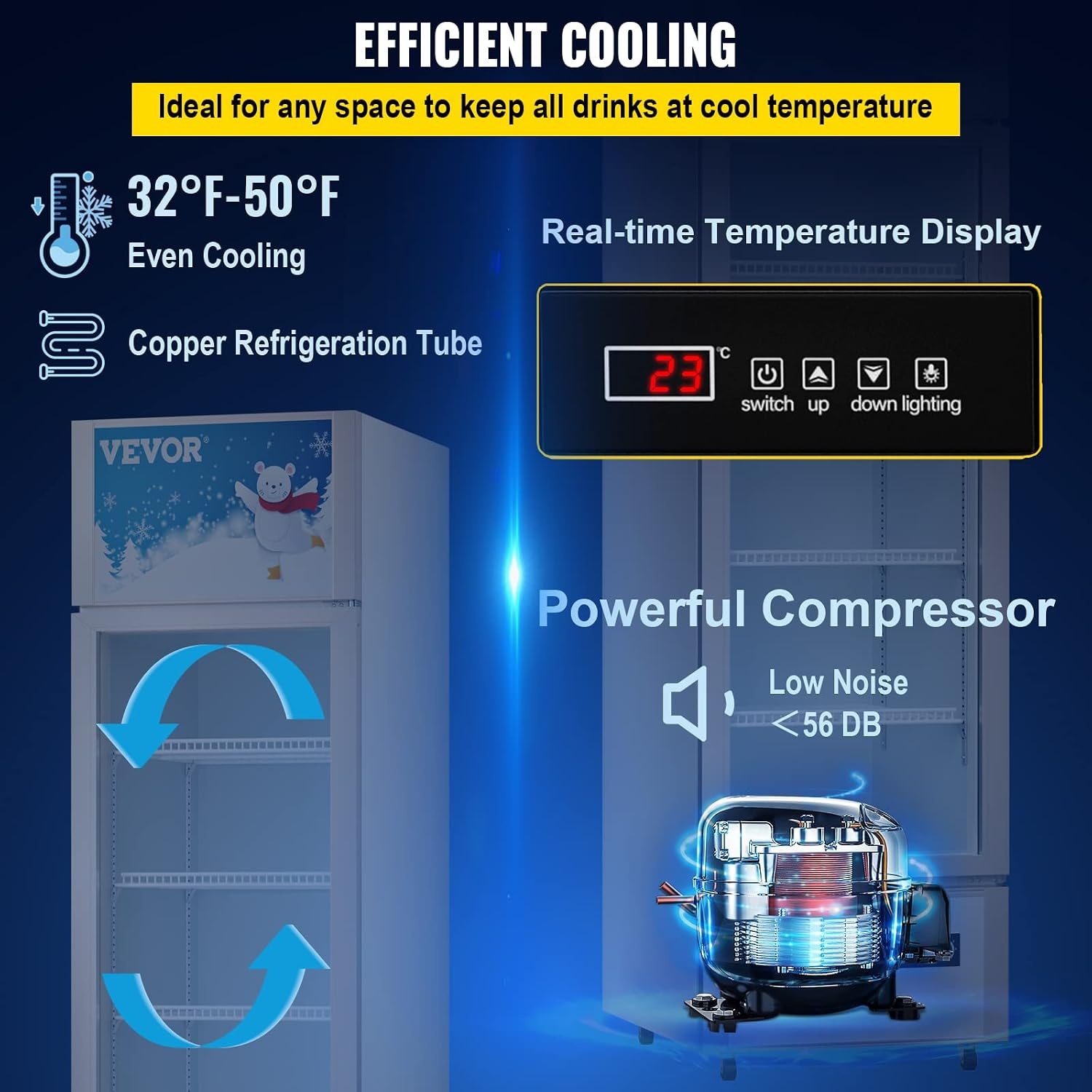 image:imageVEVOR Commercial RefrigeratorDisplay Fridge Upright Beverage Cooler Glass Door with LED Light for Home Store Gym or Office 11 cuft Single Swing Door
