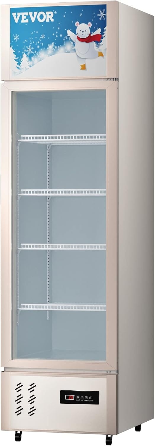 image:imageVEVOR Commercial RefrigeratorDisplay Fridge Upright Beverage Cooler Glass Door with LED Light for Home Store Gym or Office 11 cuft Single Swing Door