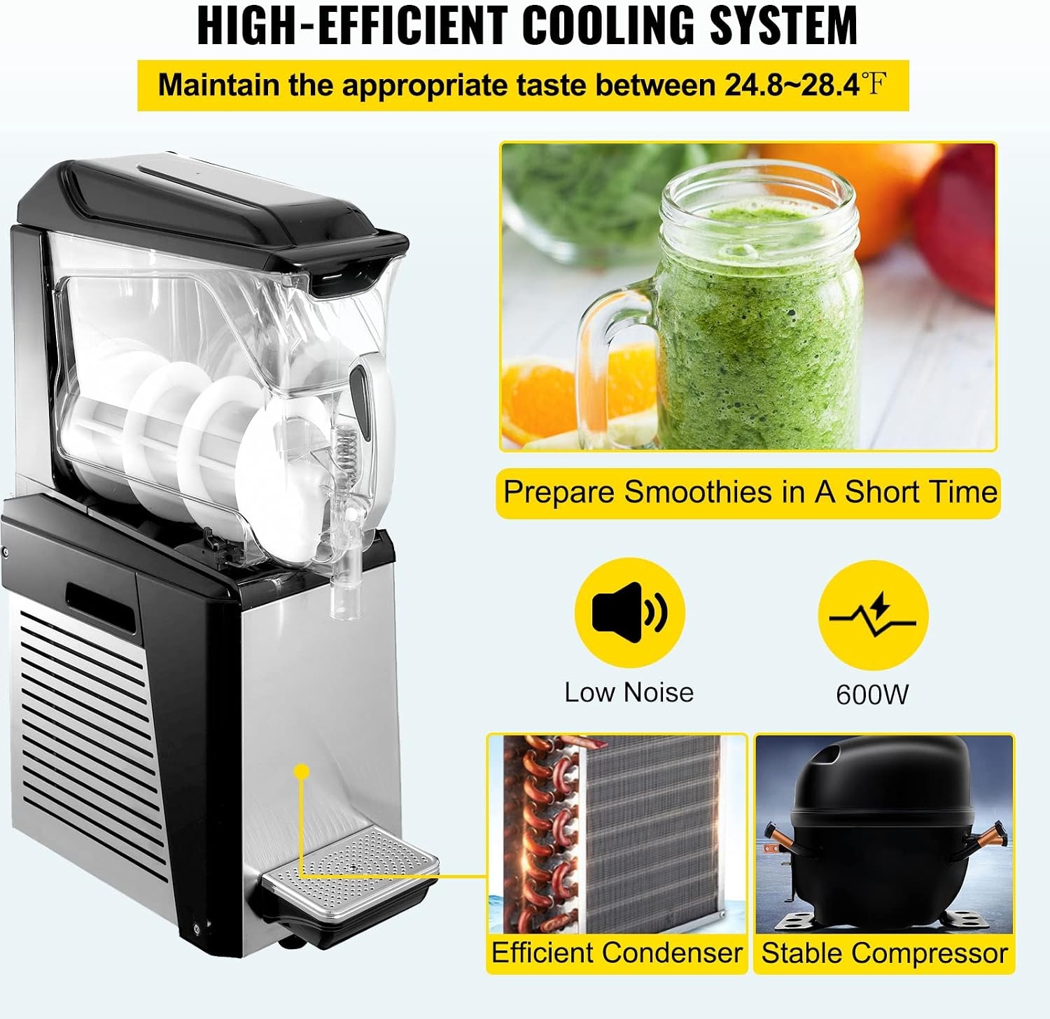 image:imageVEVOR Commercial Slushy Machine 10L Slushie Machine Frozen Drink Maker 600W Stainless Steel Margarita Wine Slush Smoothies Maker for Commercial and Home Use