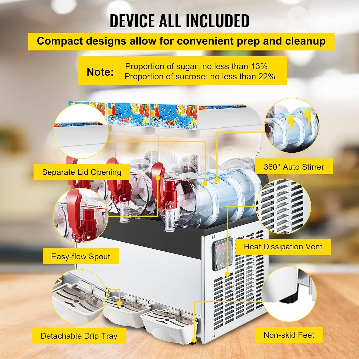 image:imageVEVOR Commercial Slushy Machine 15L x 3 Tank Frozen Drink Machine 110V 1800W Commercial Margarita Machine Stainless Steel Suitable for Supermarkets Cafes Restaurants Snack Bar