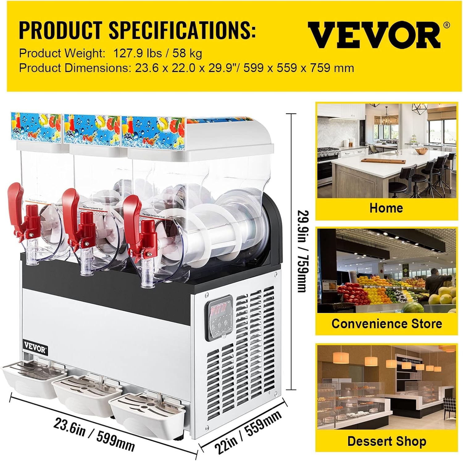 image:imageVEVOR Commercial Slushy Machine 15L x 3 Tank Frozen Drink Machine 110V 1800W Commercial Margarita Machine Stainless Steel Suitable for Supermarkets Cafes Restaurants Snack Bar