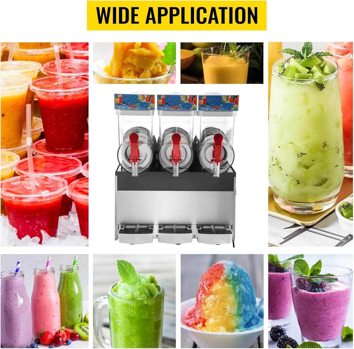 image:imageVEVOR Commercial Slushy Machine 15L x 3 Tank Frozen Drink Machine 110V 1800W Commercial Margarita Machine Stainless Steel Suitable for Supermarkets Cafes Restaurants Snack Bar