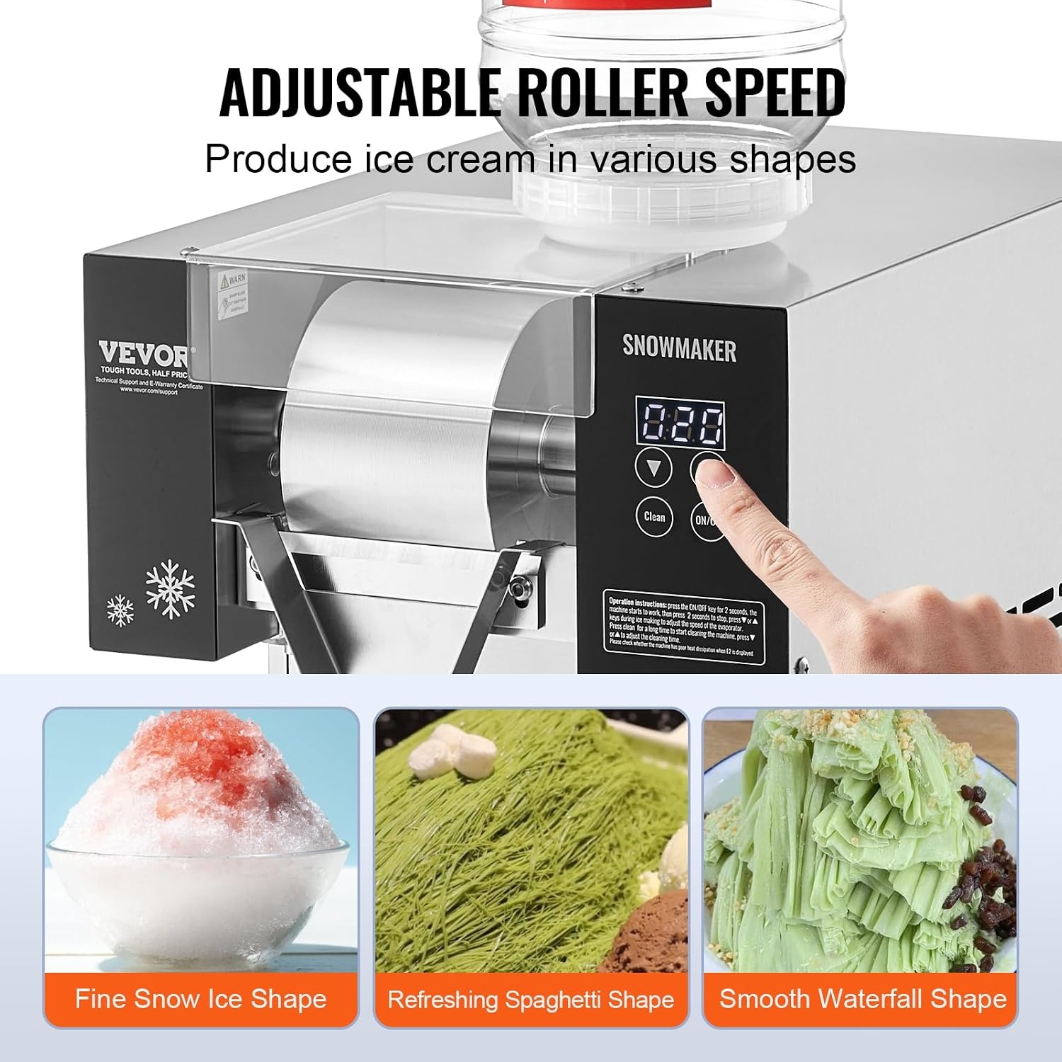 image:imageVEVOR Commercial Snowflake Ice Machine 375LBS24H Snowflake Ice Maker Stainless Steel Ice Shaver Machine Electric Snow Cone Maker Air Cooling System for Rapid Heat Dissipation for Bakery CafeAir Cooling