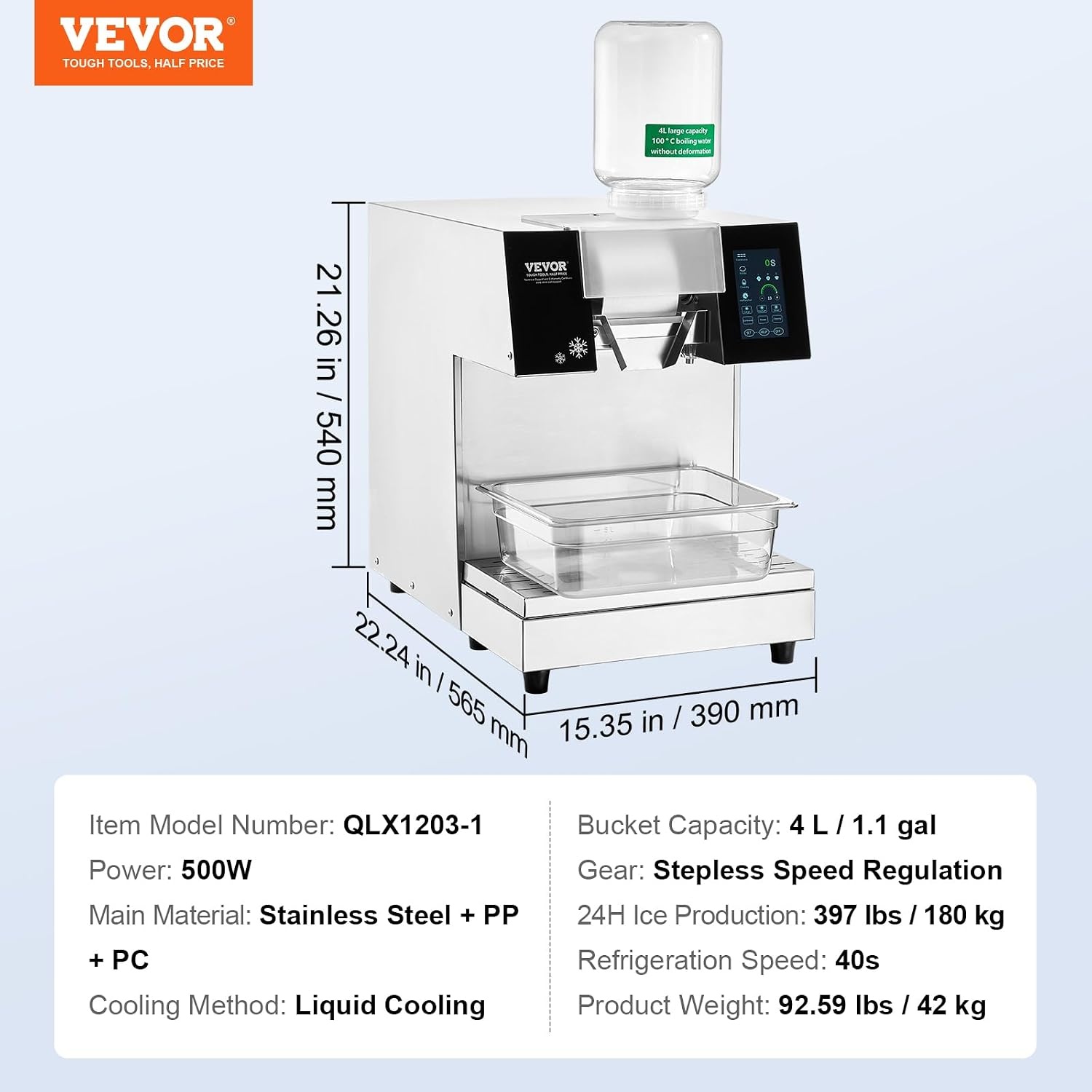 image:imageVEVOR Commercial Snowflake Ice Machine 375LBS24H Snowflake Ice Maker Stainless Steel Ice Shaver Machine Electric Snow Cone Maker Air Cooling System for Rapid Heat Dissipation for Bakery CafeLiquid Cooling