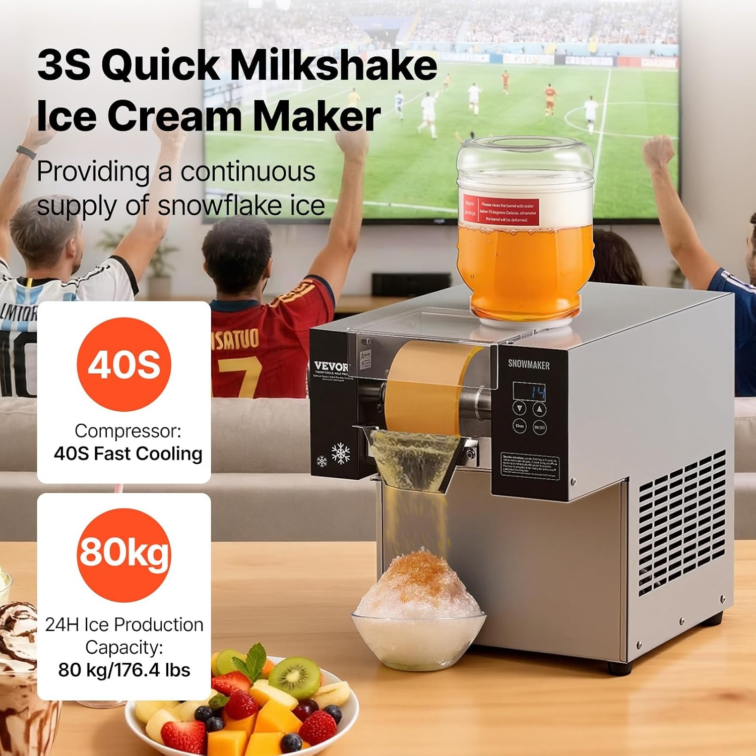 image:imageVEVOR Commercial Snowflake Ice Machine 375LBS24H Snowflake Ice Maker Stainless Steel Ice Shaver Machine Electric Snow Cone Maker Air Cooling System for Rapid Heat Dissipation for Bakery CafeAir Cooling