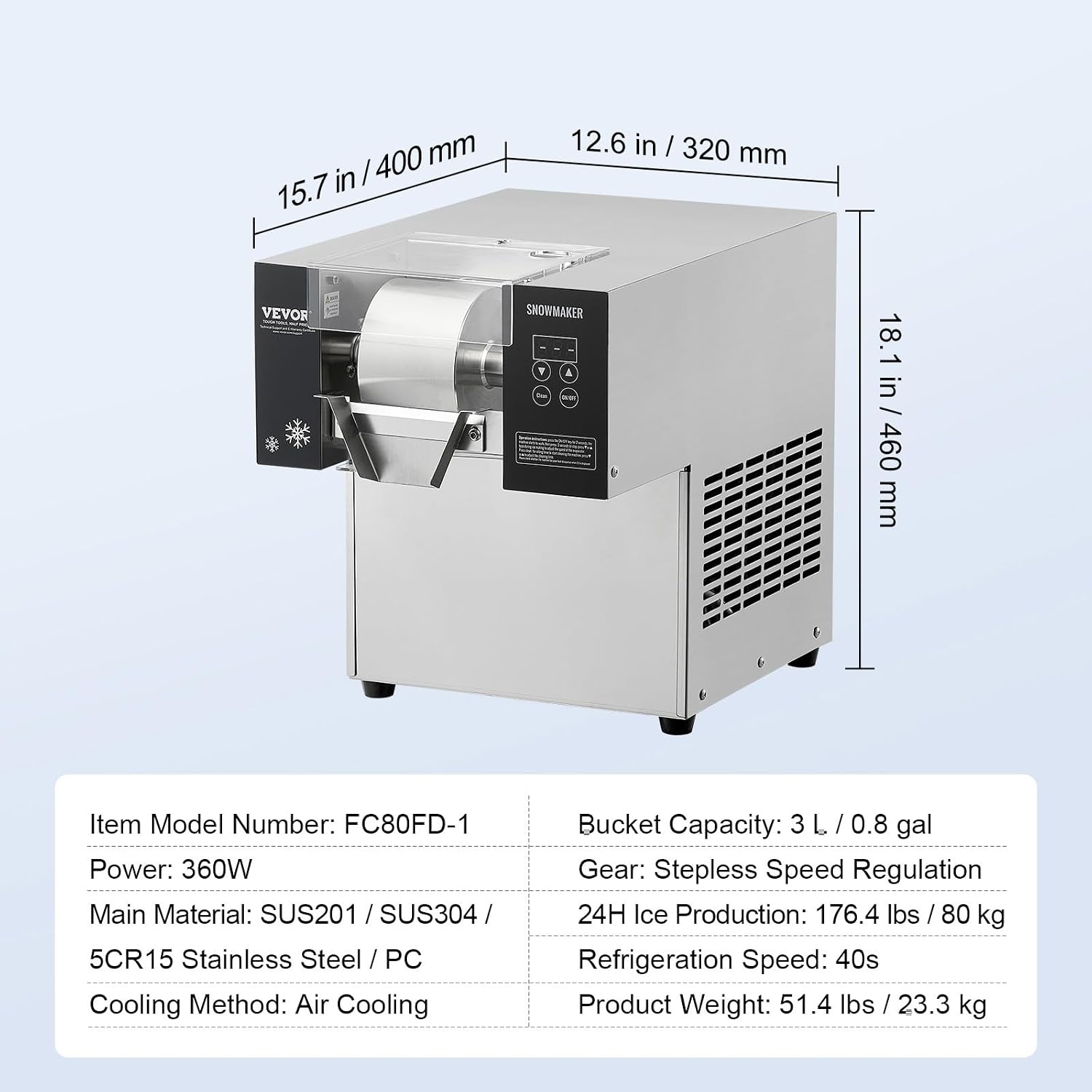 image:imageVEVOR Commercial Snowflake Ice Machine 375LBS24H Snowflake Ice Maker Stainless Steel Ice Shaver Machine Electric Snow Cone Maker Air Cooling System for Rapid Heat Dissipation for Bakery CafeAir Cooling