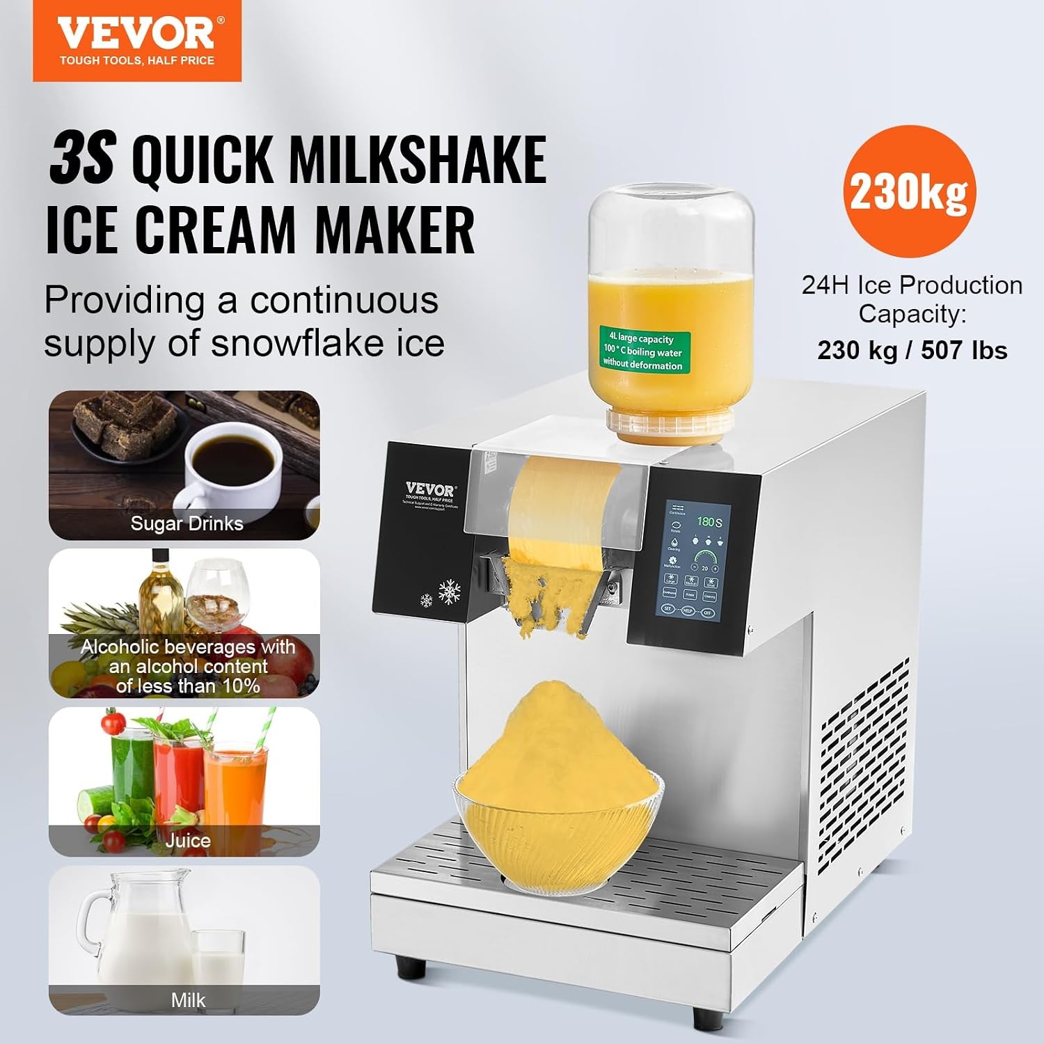 image:imageVEVOR Commercial Snowflake Ice Machine 375LBS24H Snowflake Ice Maker Stainless Steel Ice Shaver Machine Electric Snow Cone Maker Air Cooling System for Rapid Heat Dissipation for Bakery CafeAir Cooling