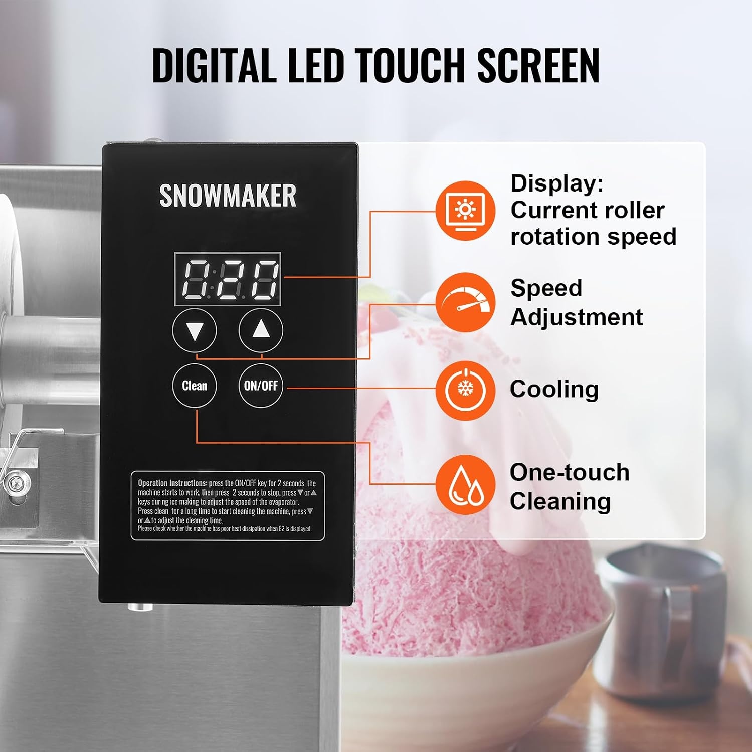 image:imageVEVOR Commercial Snowflake Ice Machine 375LBS24H Snowflake Ice Maker Stainless Steel Ice Shaver Machine Electric Snow Cone Maker Air Cooling System for Rapid Heat Dissipation for Bakery CafeAir Cooling
