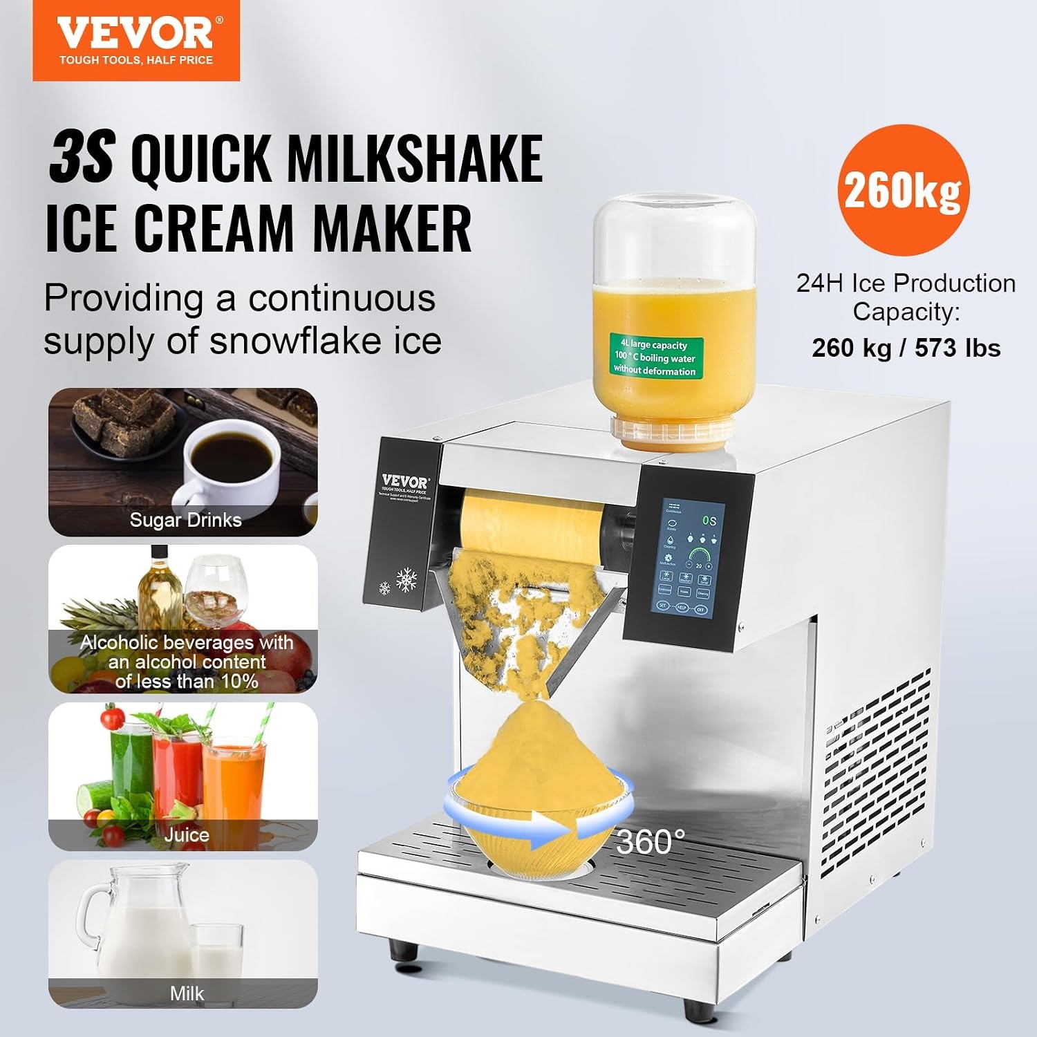 image:imageVEVOR Commercial Snowflake Ice Machine 375LBS24H Snowflake Ice Maker Stainless Steel Ice Shaver Machine Electric Snow Cone Maker Air Cooling System for Rapid Heat Dissipation for Bakery CafeAir Cooling