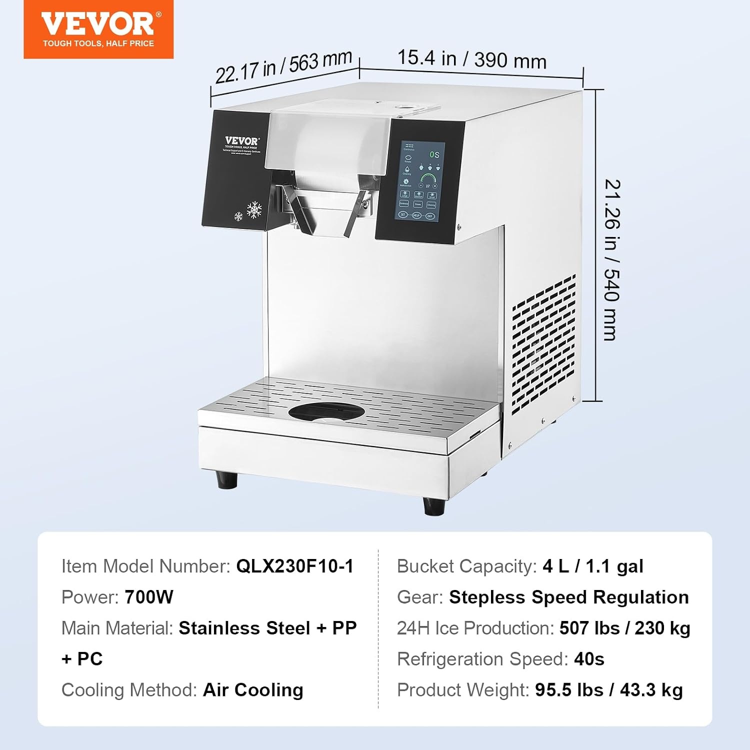 image:imageVEVOR Commercial Snowflake Ice Machine 375LBS24H Snowflake Ice Maker Stainless Steel Ice Shaver Machine Electric Snow Cone Maker Air Cooling System for Rapid Heat Dissipation for Bakery CafeAir Cooling