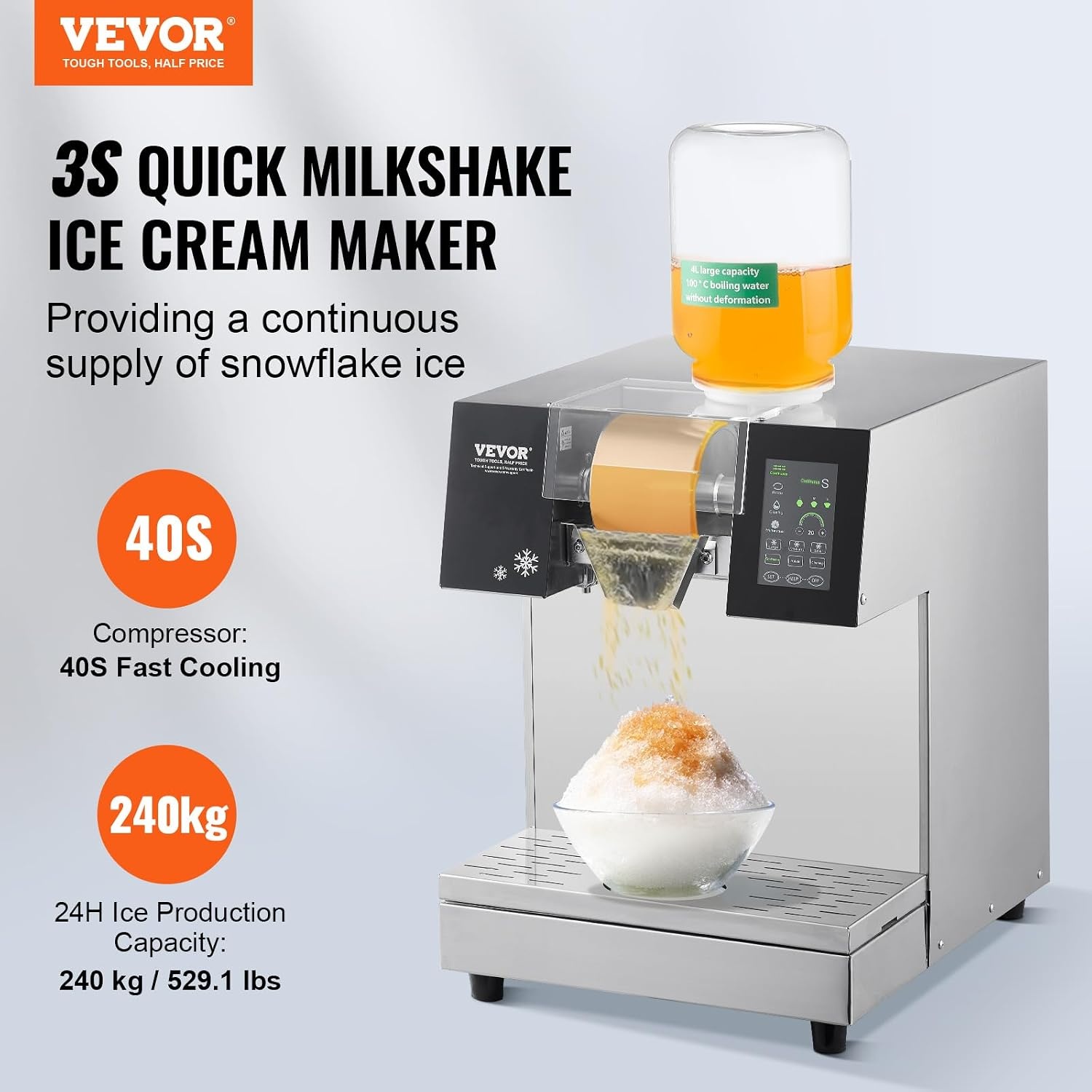 image:imageVEVOR Commercial Snowflake Ice Machine 375LBS24H Snowflake Ice Maker Stainless Steel Ice Shaver Machine Electric Snow Cone Maker Air Cooling System for Rapid Heat Dissipation for Bakery CafeLiquid Cooling