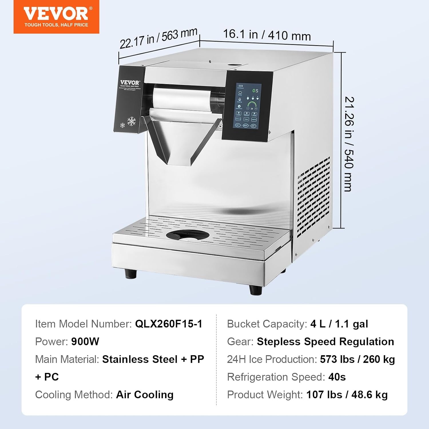 image:imageVEVOR Commercial Snowflake Ice Machine 375LBS24H Snowflake Ice Maker Stainless Steel Ice Shaver Machine Electric Snow Cone Maker Air Cooling System for Rapid Heat Dissipation for Bakery CafeAir Cooling