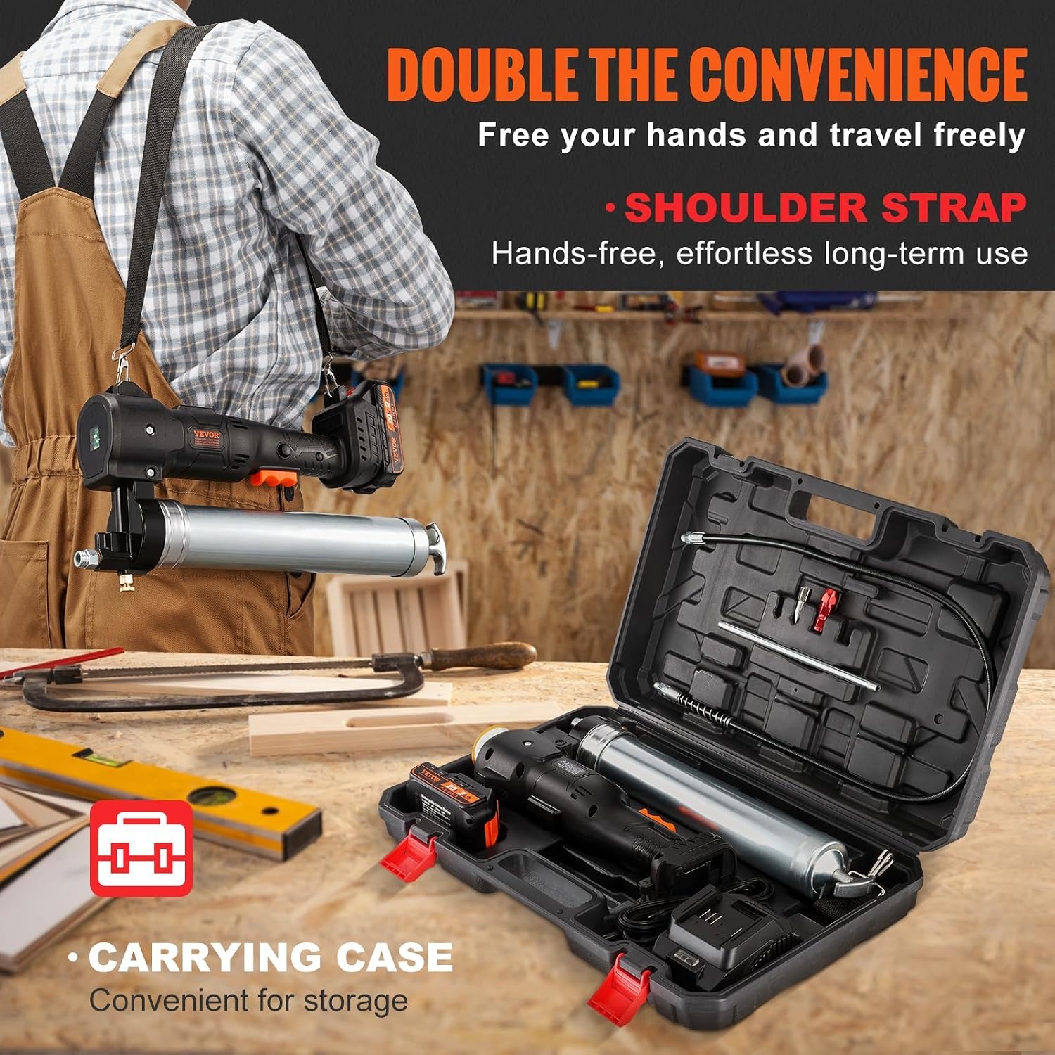 image:imageVEVOR Cordless Grease Gun 20Volt 10000 PSI 39 Long Hose Electric Grease Gun Kit Professional High Pressure Battery Powered Grease Gun with Carrying Case Battery and Charger Included Black1 Battery