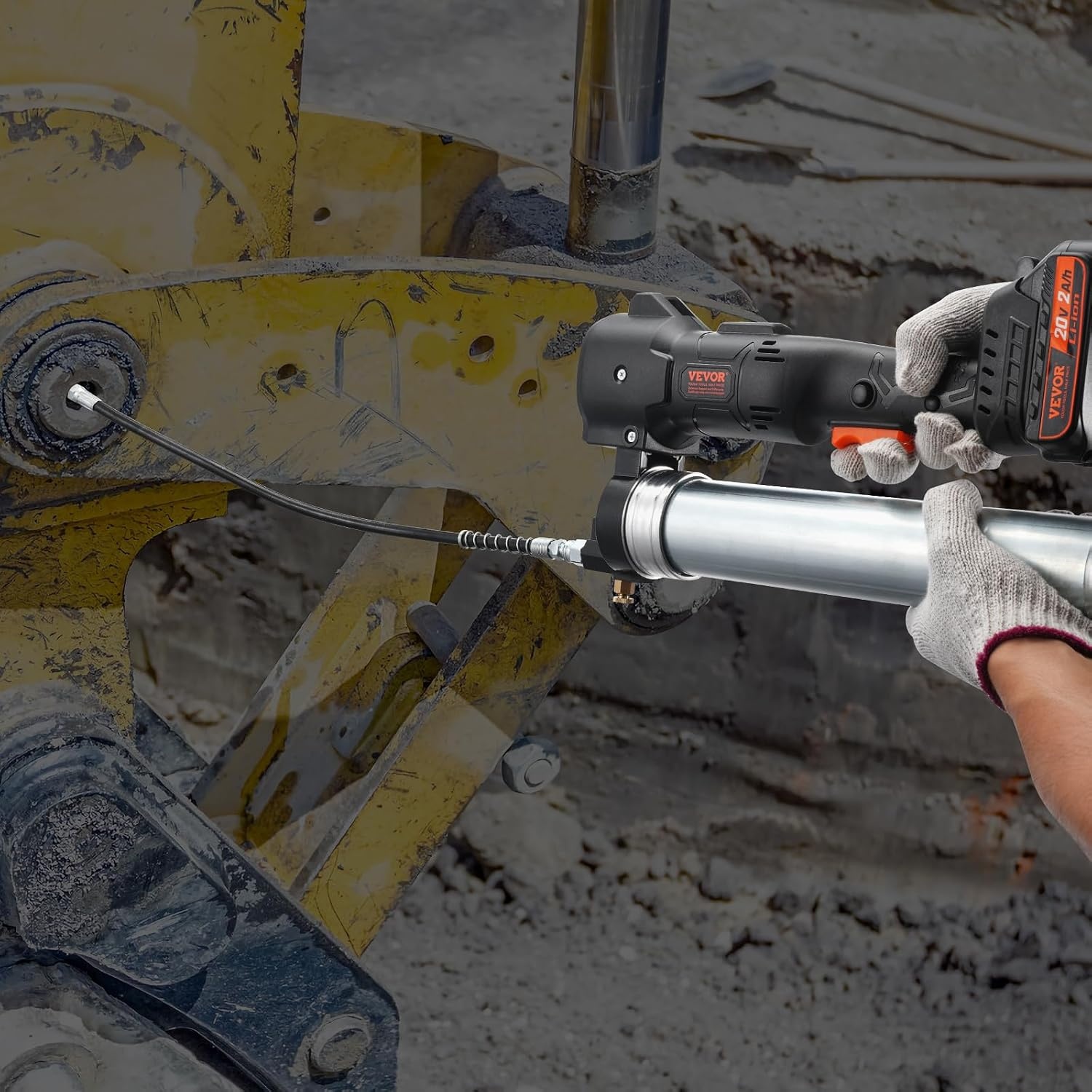 image:imageVEVOR Cordless Grease Gun 20Volt 10000 PSI 39 Long Hose Electric Grease Gun Kit Professional High Pressure Battery Powered Grease Gun with Carrying Case Battery and Charger Included Black1 Battery