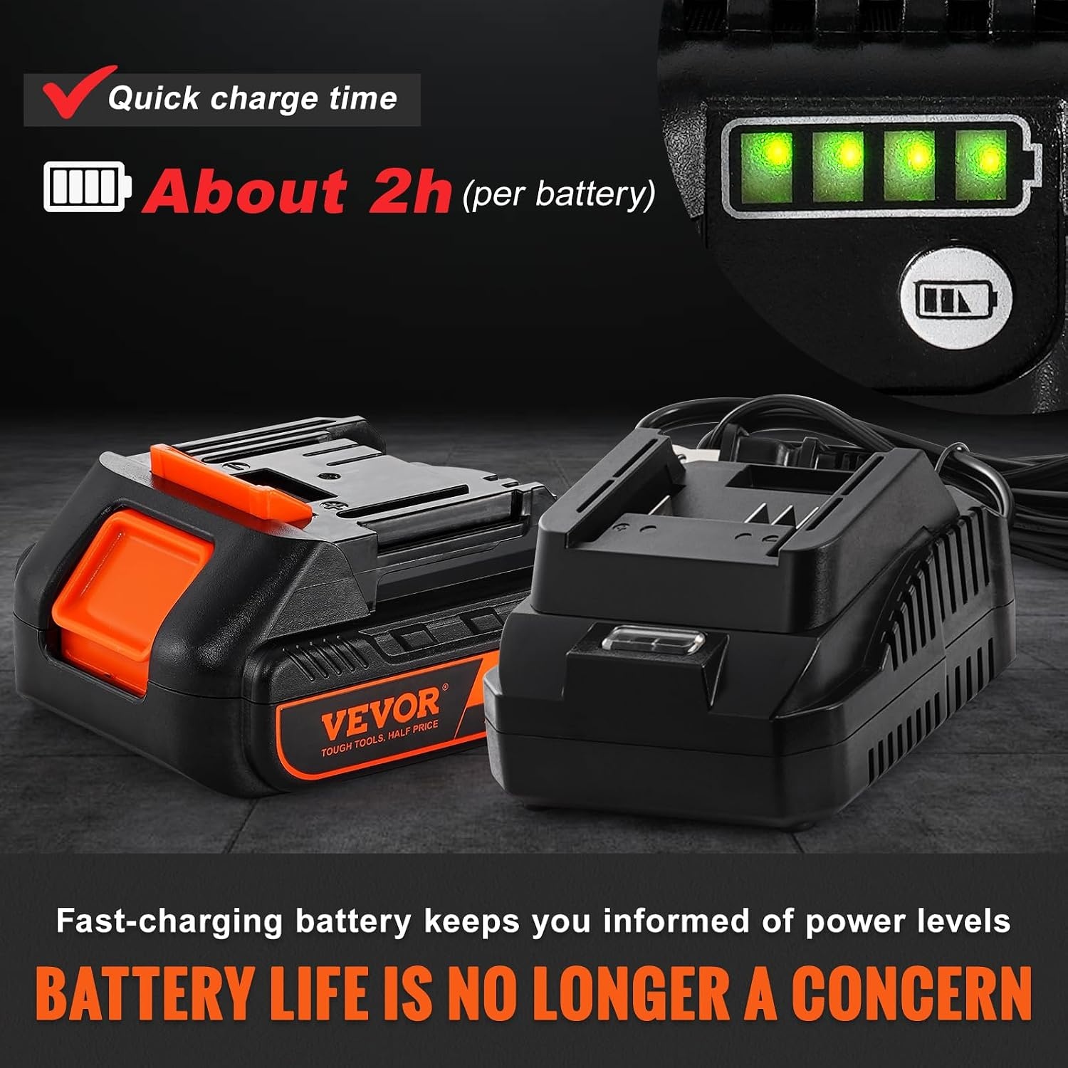 image:imageVEVOR Cordless Grease Gun 20Volt 10000 PSI 39 Long Hose Electric Grease Gun Kit Professional High Pressure Battery Powered Grease Gun with Carrying Case Battery and Charger Included Black1 Battery