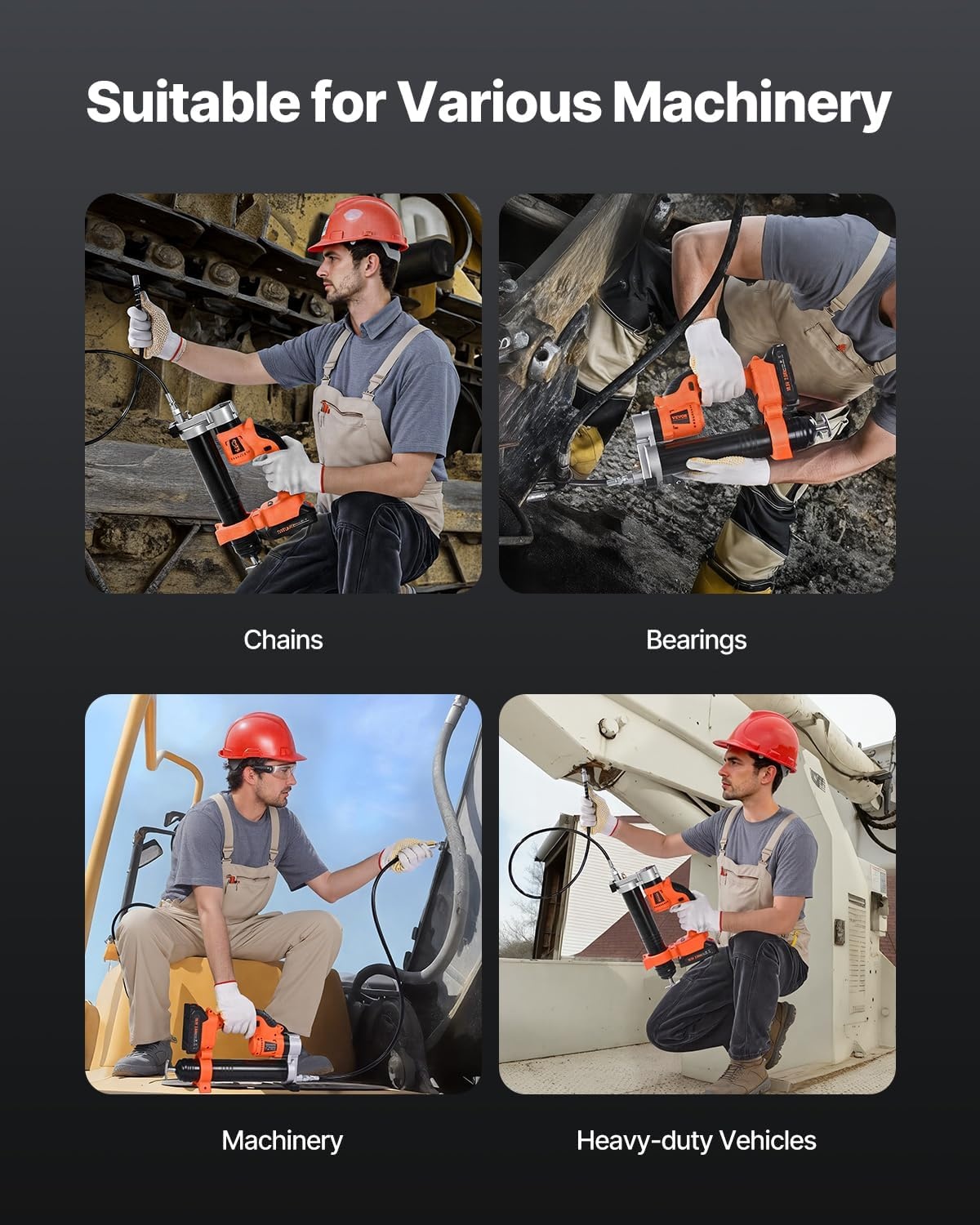 image:imageVEVOR Cordless Grease Gun 8000 PSI Max Pressure 20V Electric Grease Gun with 20 Ah Battery amp LED Light 30inch Long Hose amp Carrying Case Variable Speed Triggers Vehicles or Machines Greasing