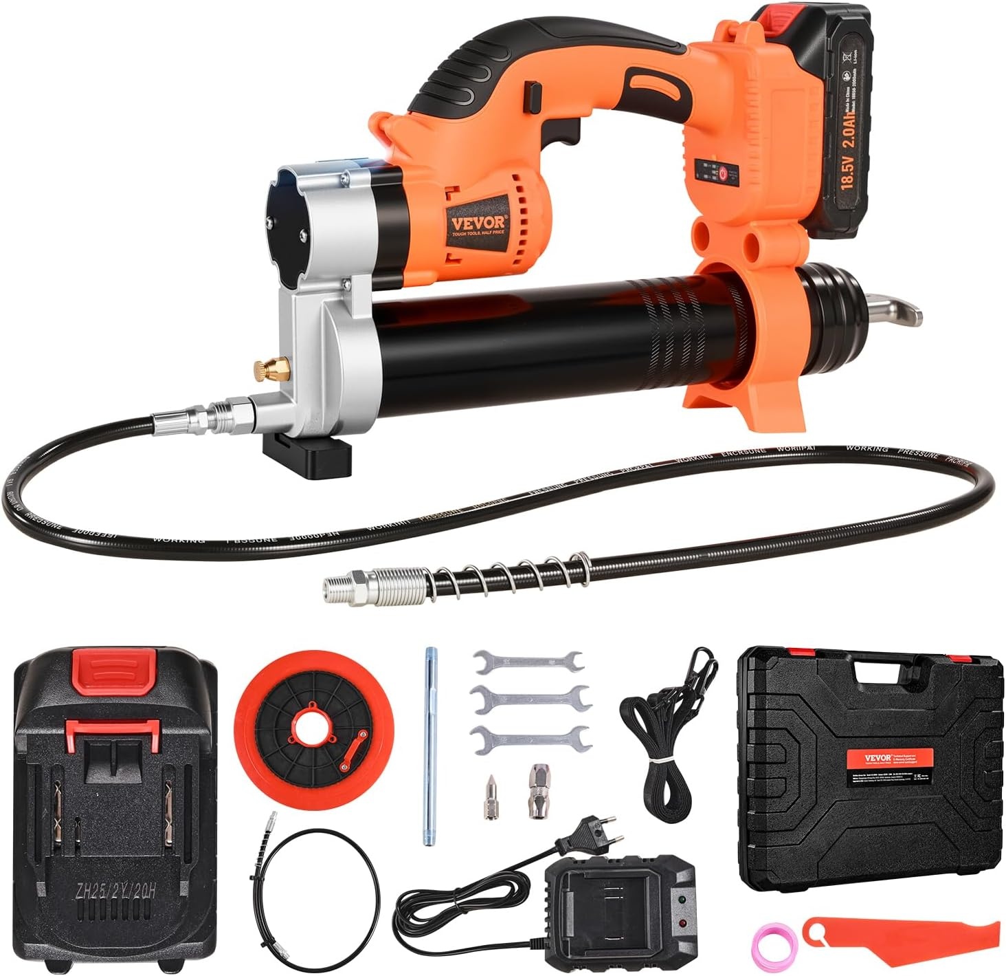 image:imageVEVOR Cordless Grease Gun 8000 PSI Max Pressure 20V Electric Grease Gun with 20 Ah Battery amp LED Light 30inch Long Hose amp Carrying Case Variable Speed Triggers Vehicles or Machines Greasing