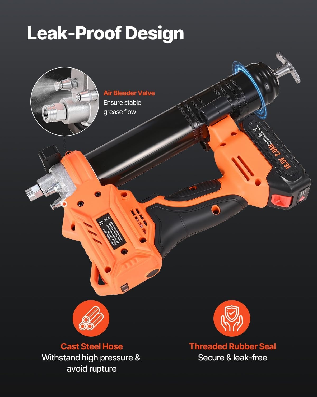 image:imageVEVOR Cordless Grease Gun 8000 PSI Max Pressure 20V Electric Grease Gun with 20 Ah Battery amp LED Light 354inch Long Hose amp Carrying Case Variable Speed Triggers Vehicles or Machines GreasingBatteryTool