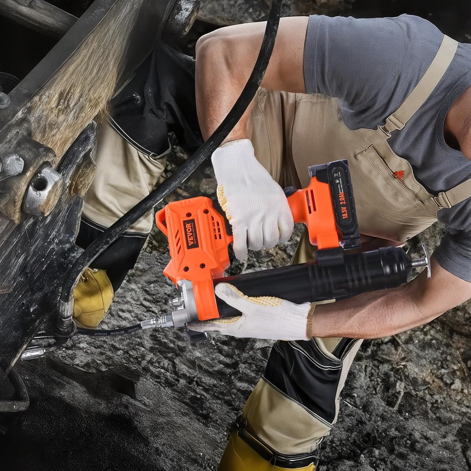 image:imageVEVOR Cordless Grease Gun 8000 PSI Max Pressure 20V Electric Grease Gun with 20 Ah Battery amp LED Light 354inch Long Hose amp Carrying Case Variable Speed Triggers Vehicles or Machines GreasingBatteryTool